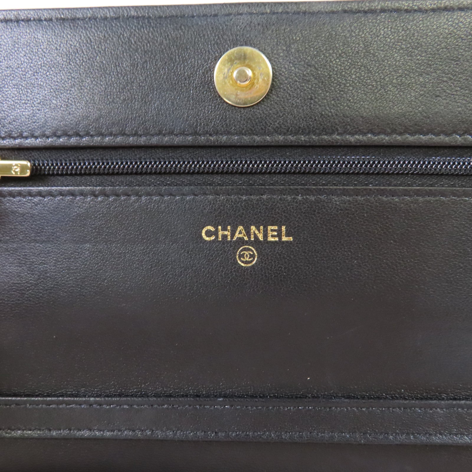 CHANEL 菱格羊皮皮革WOC Wallet On Chain Shoulder Bag金扣鏈帶肩背袋黑色