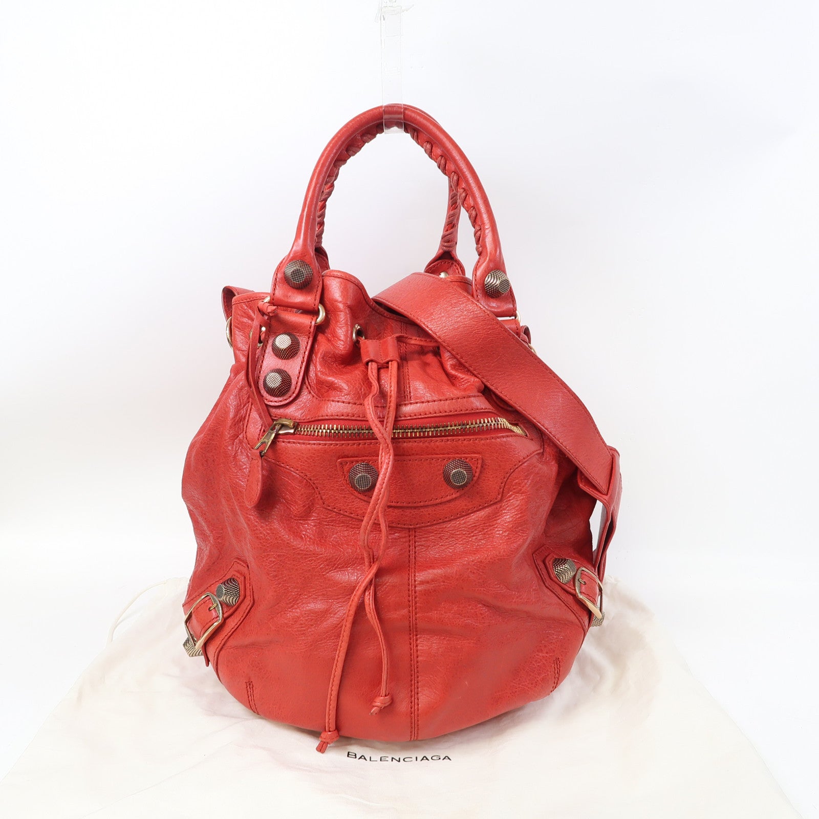 BALENCIAGA 羊皮皮革Giant Pompon手挽肩背兩用袋紅色