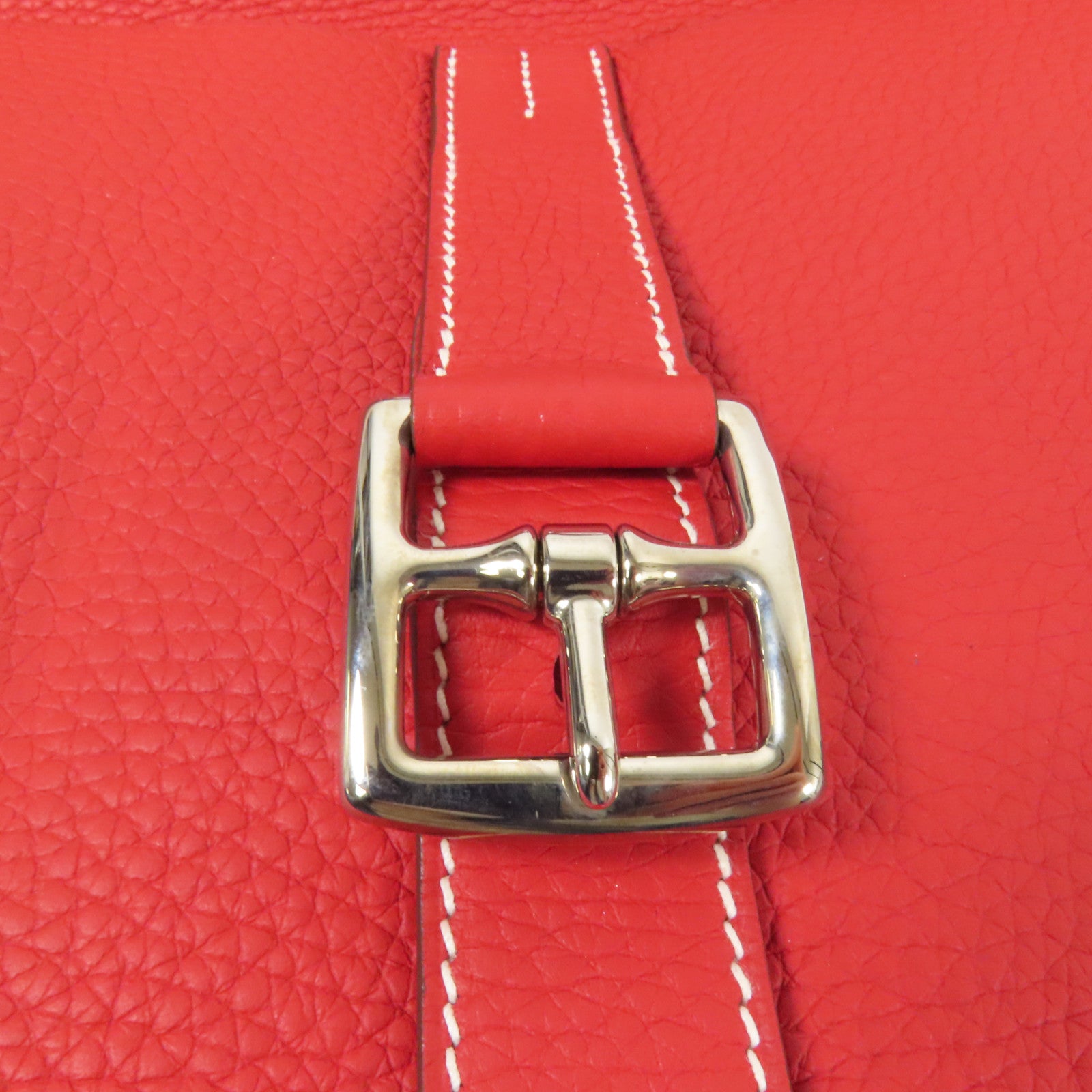 HERMES Clemence皮革Halzan 31銀扣手挽肩背兩用袋Rouge Casaque