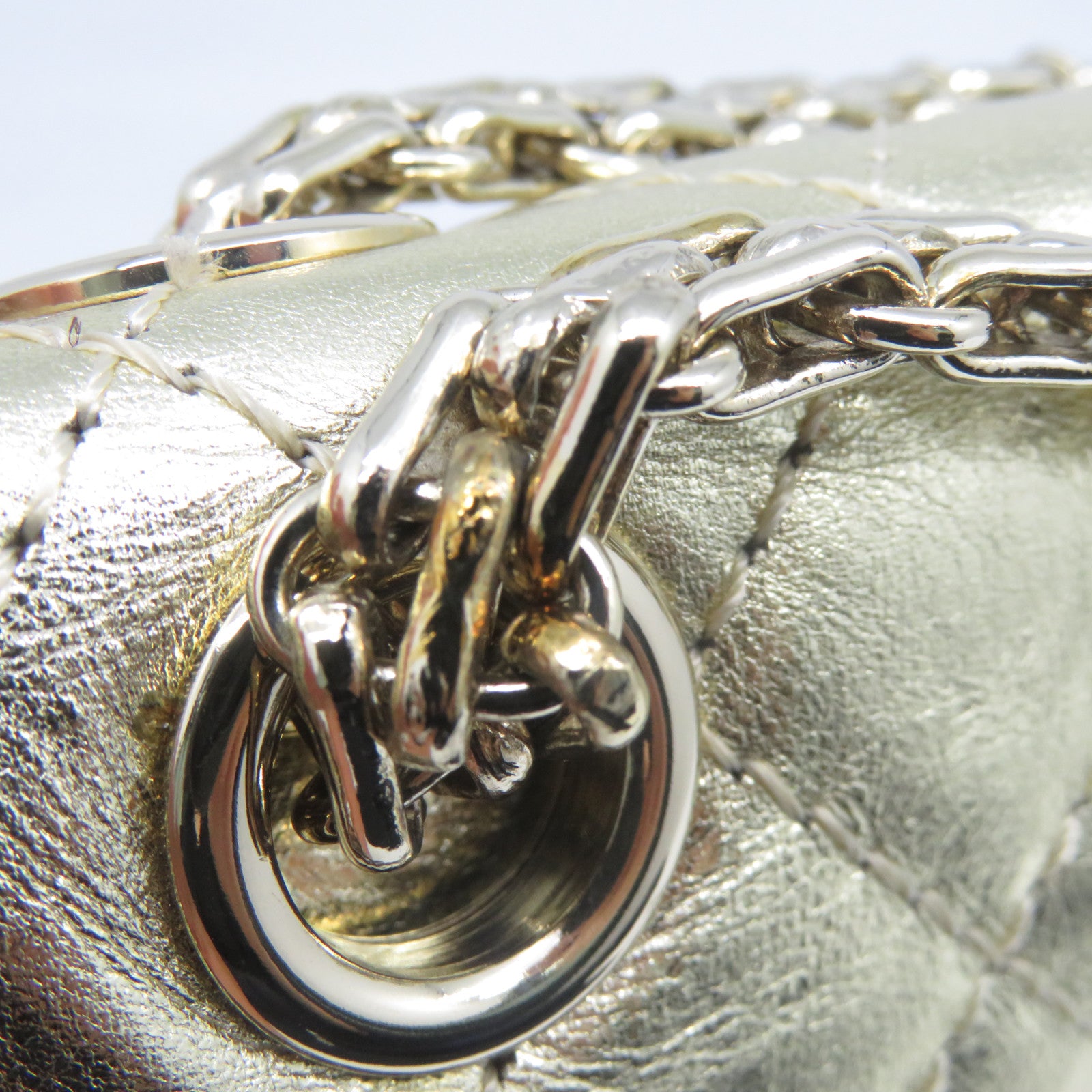 CHANEL 【清倉大減價】菱格牛皮皮革Chain Shoulder金扣鏈帶肩背袋金色