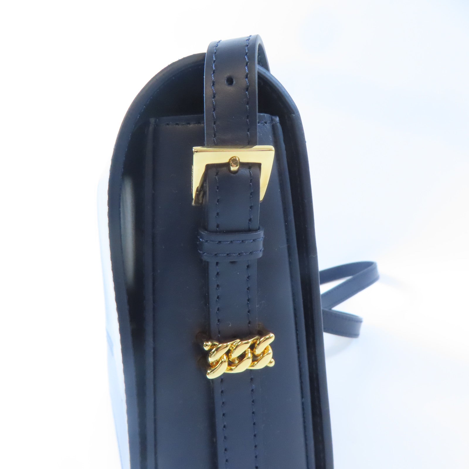 BURBERRY 【激減優惠】牛皮皮革Shoulder Bag金扣肩背袋深藍色