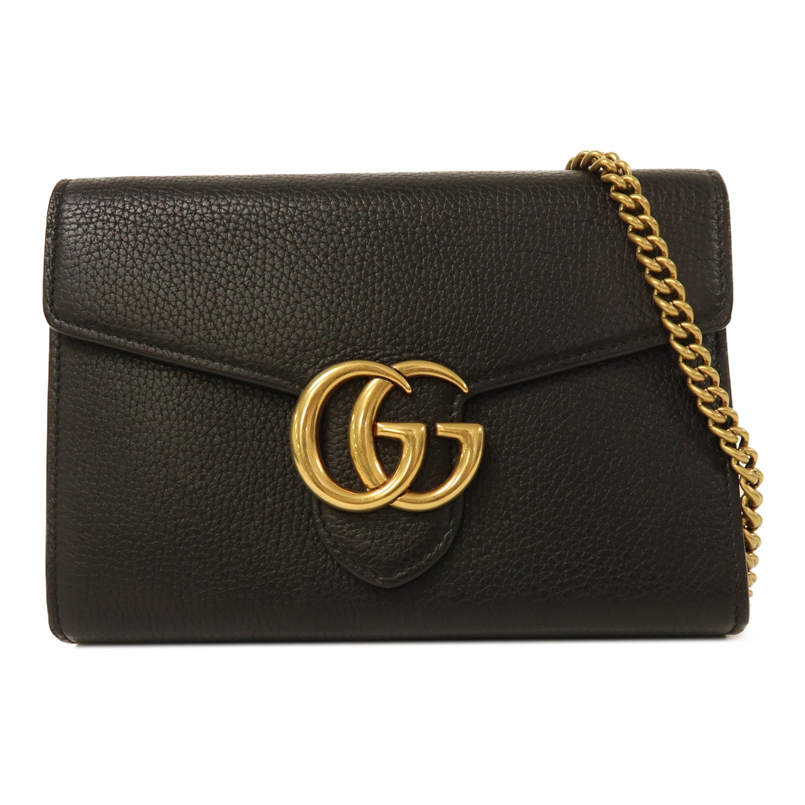 GUCCI 牛皮皮革GG Marmont金扣鏈帶肩背袋黑色