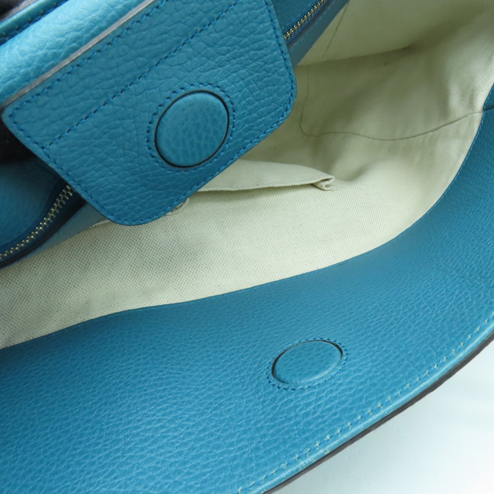 GUCCI Leather Shoulder Bag Gold Buckle Blue/Green