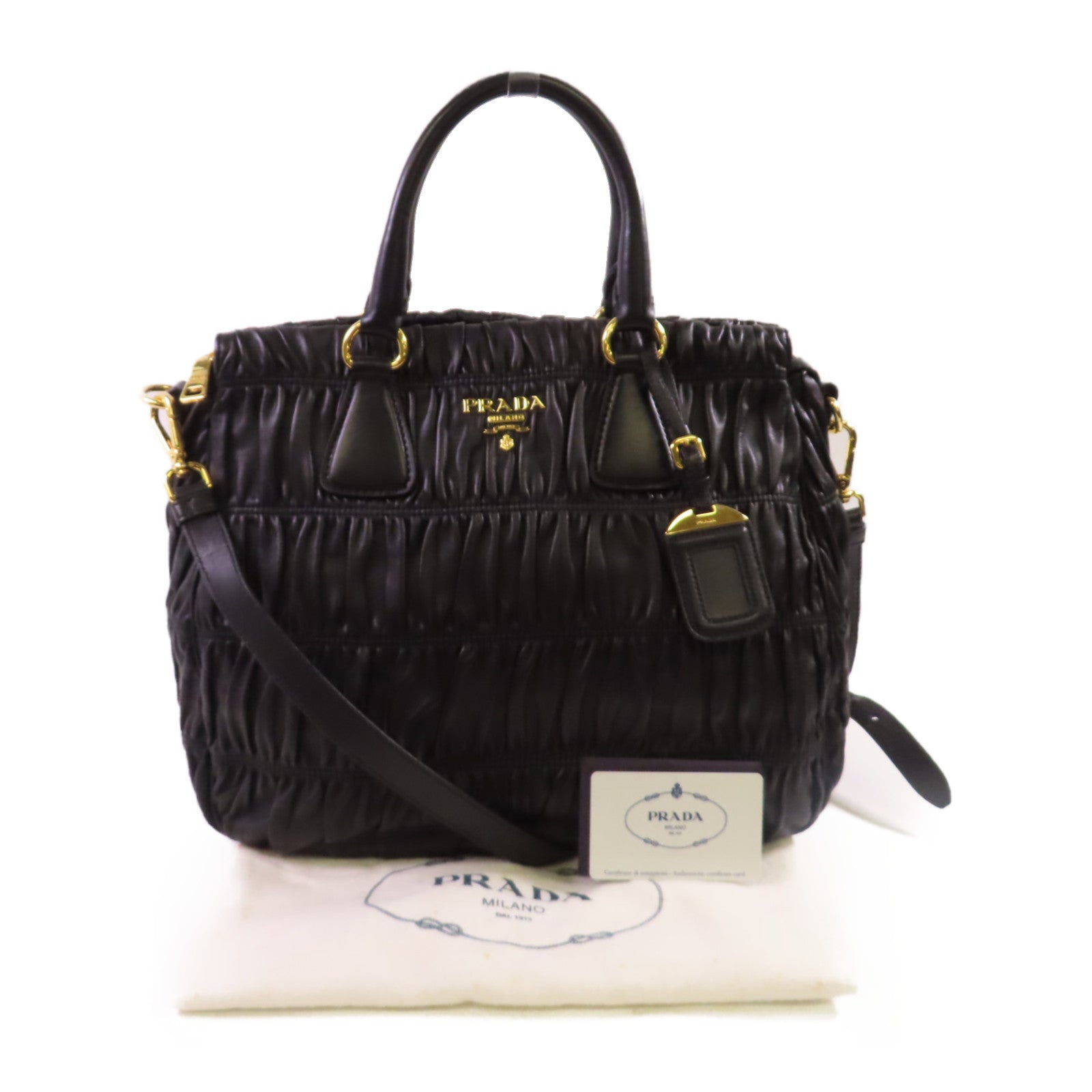 PRADA 羊皮皮革Nappa Gauffre 2Way Shoulder Bag金扣手挽肩背兩用袋黑色