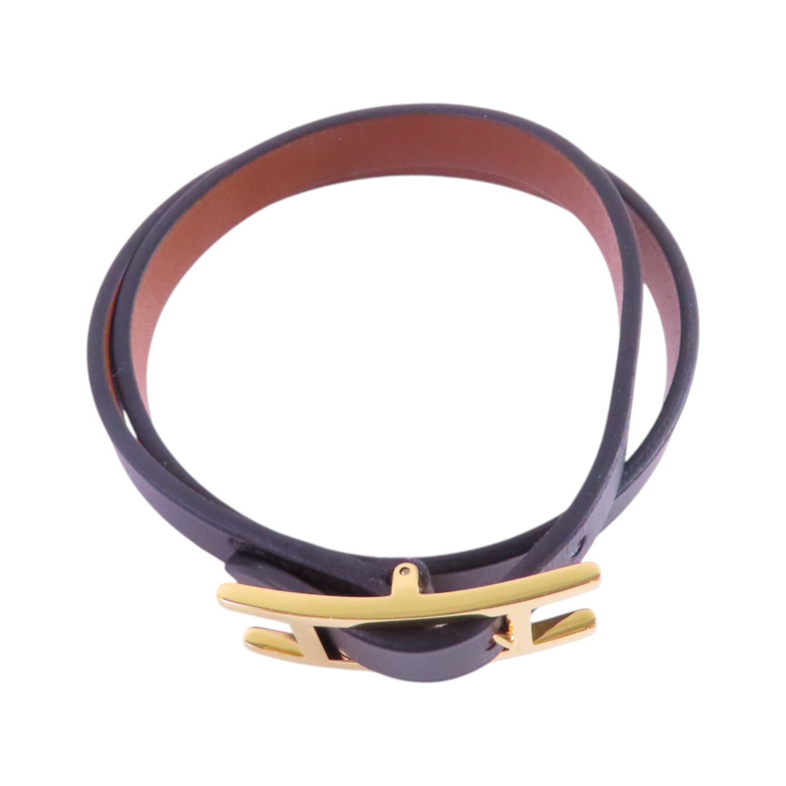 HERMES Swift皮革Behapi Double Tour Bracelet金扣手帶