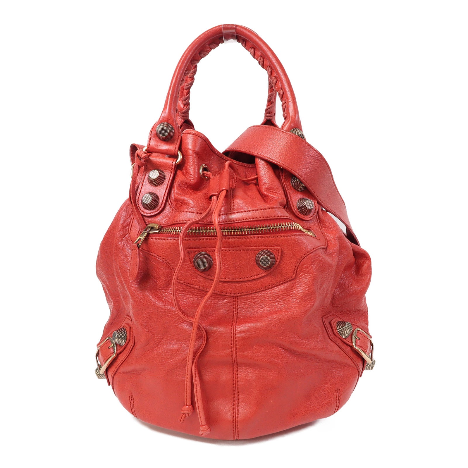 BALENCIAGA 羊皮皮革Giant Pompon手挽肩背兩用袋紅色