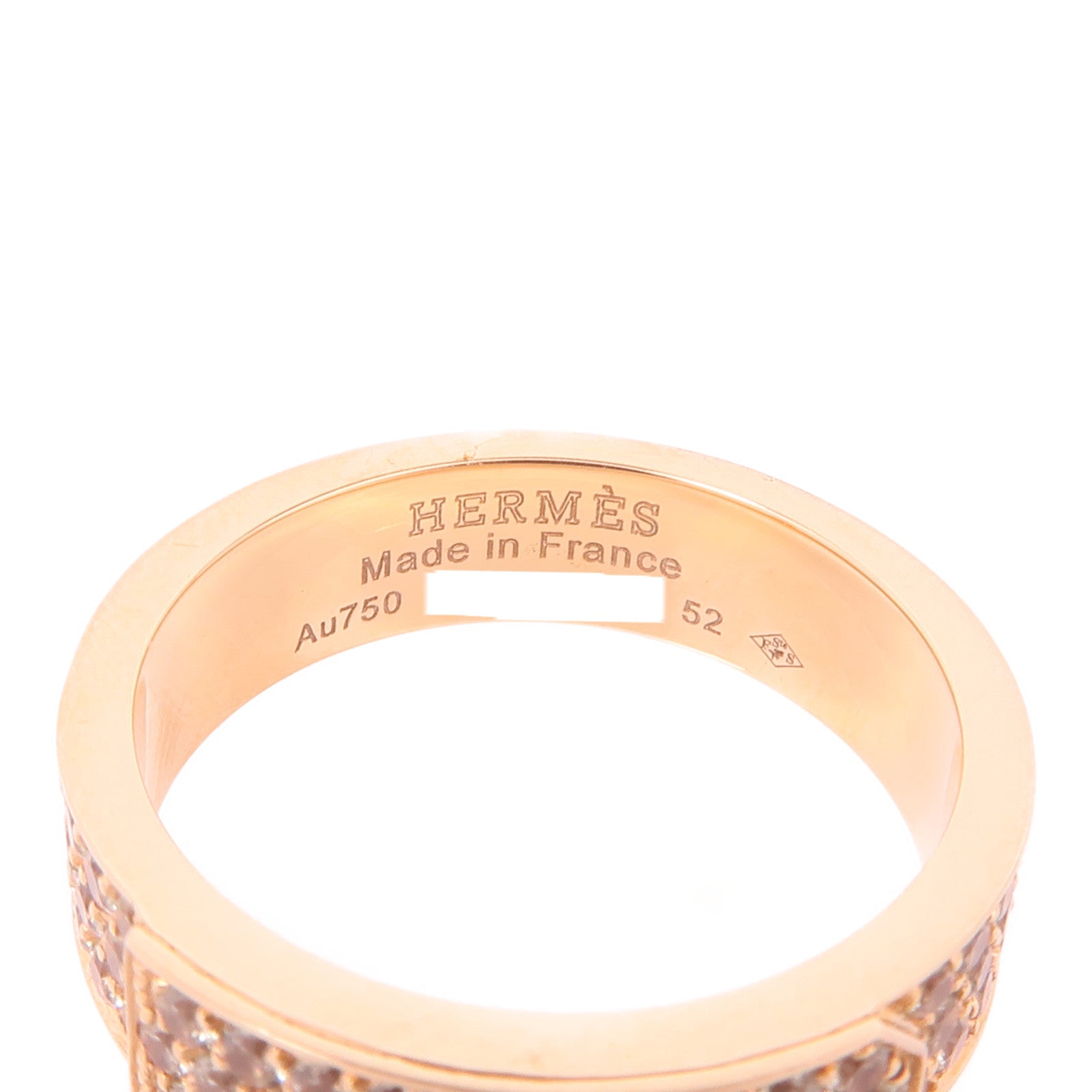HERMES 18K玫瑰金Kelly Diamond Ring鑽石戒指Hermes#52/US#6