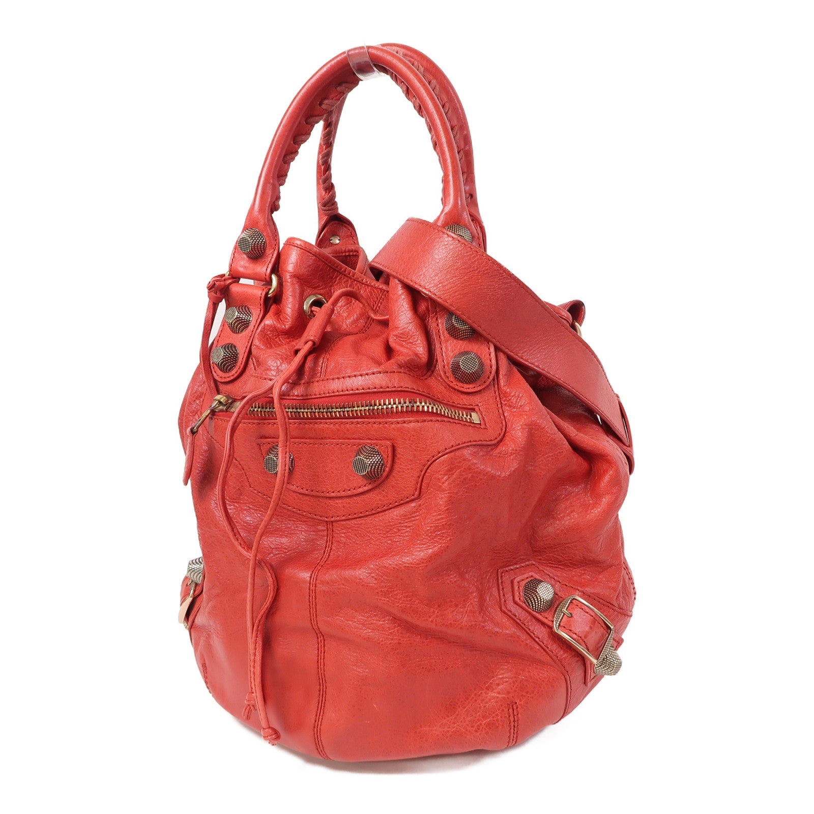 BALENCIAGA 羊皮皮革Giant Pompon手挽肩背兩用袋紅色