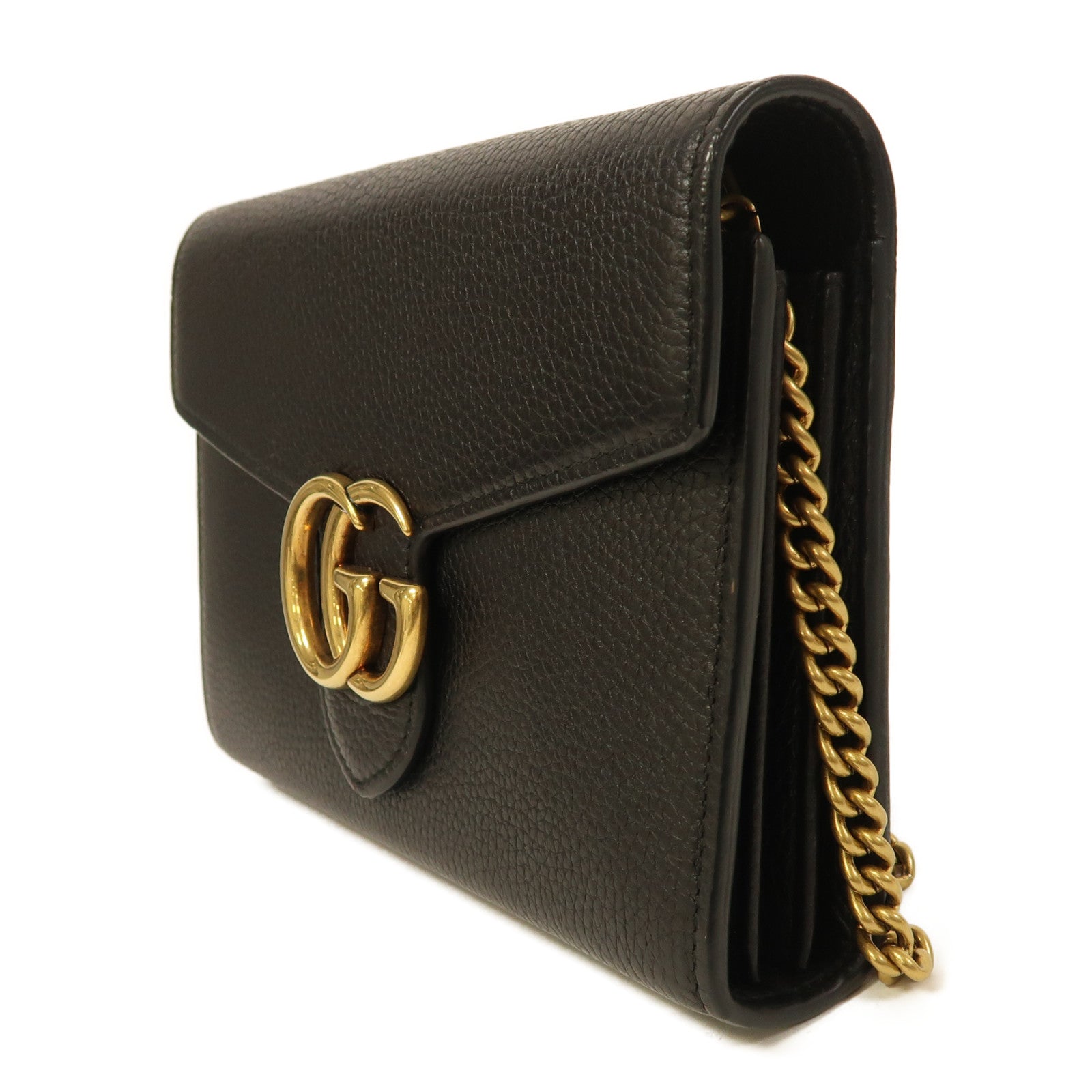 GUCCI 牛皮皮革GG Marmont金扣鏈帶肩背袋黑色