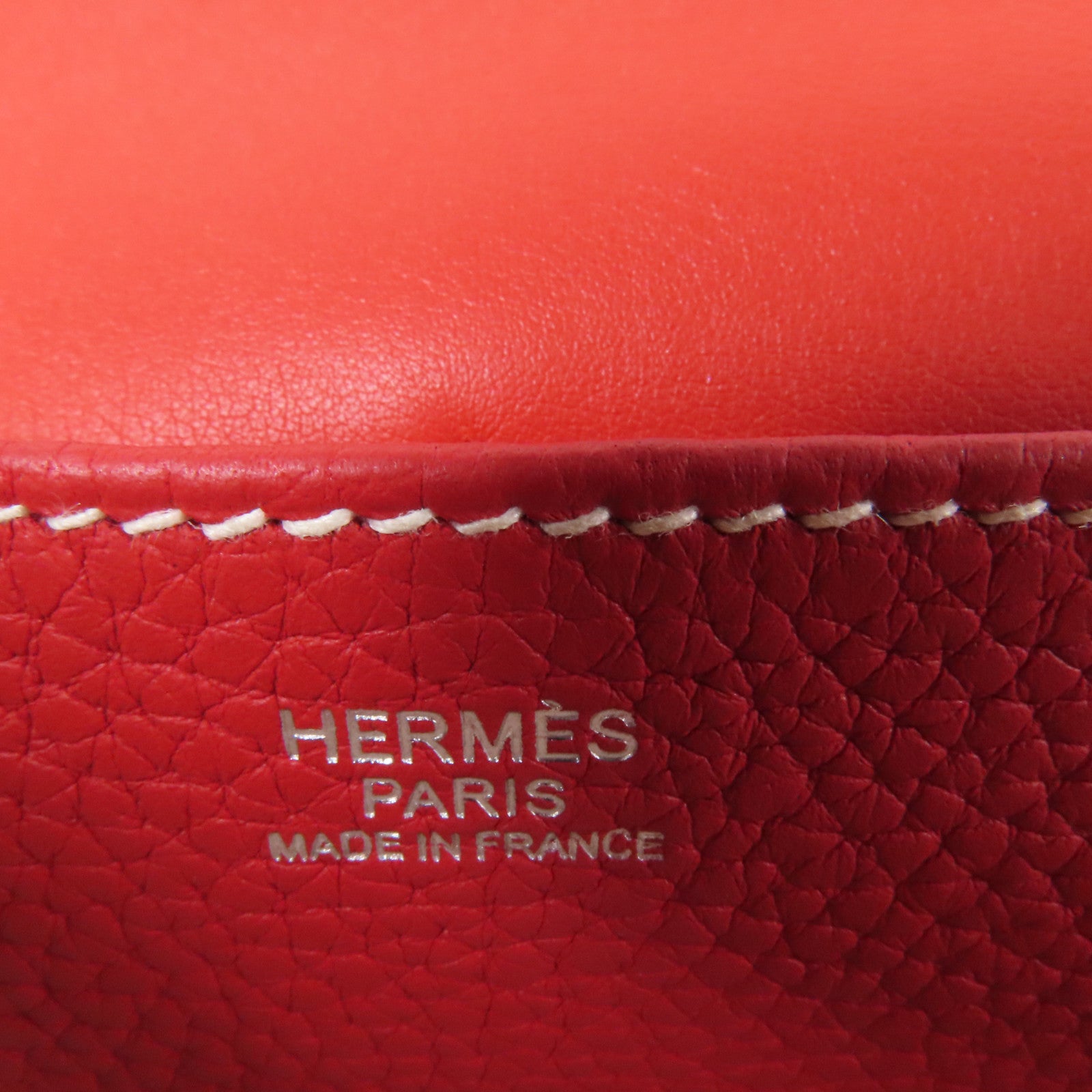 HERMES Clemence皮革Halzan 31銀扣手挽肩背兩用袋Rouge Casaque