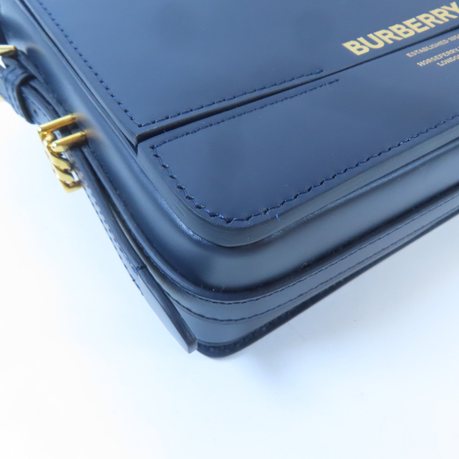 BURBERRY 【激減優惠】牛皮皮革Shoulder Bag金扣肩背袋深藍色