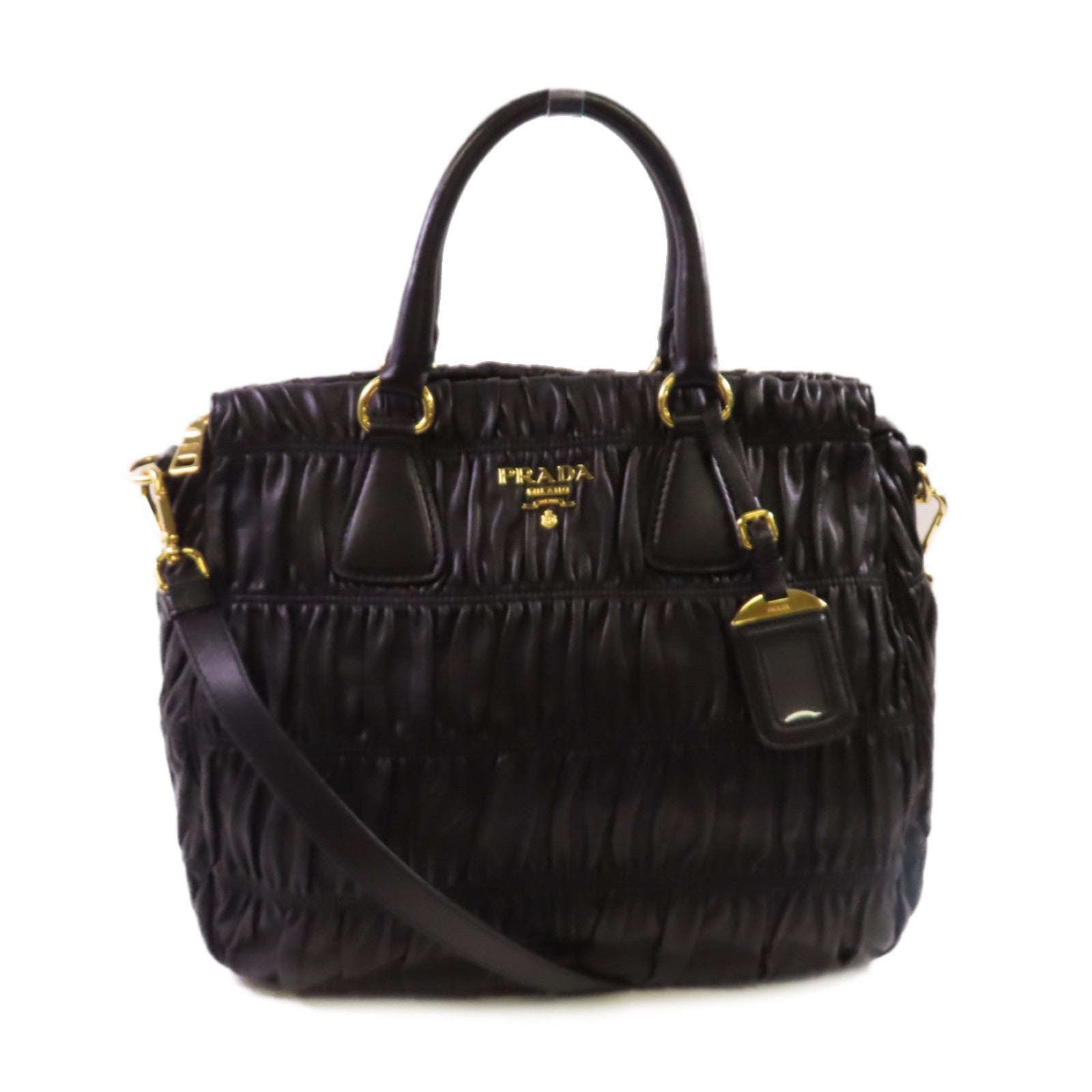 PRADA 羊皮皮革Nappa Gauffre 2Way Shoulder Bag金扣手挽肩背兩用袋黑色