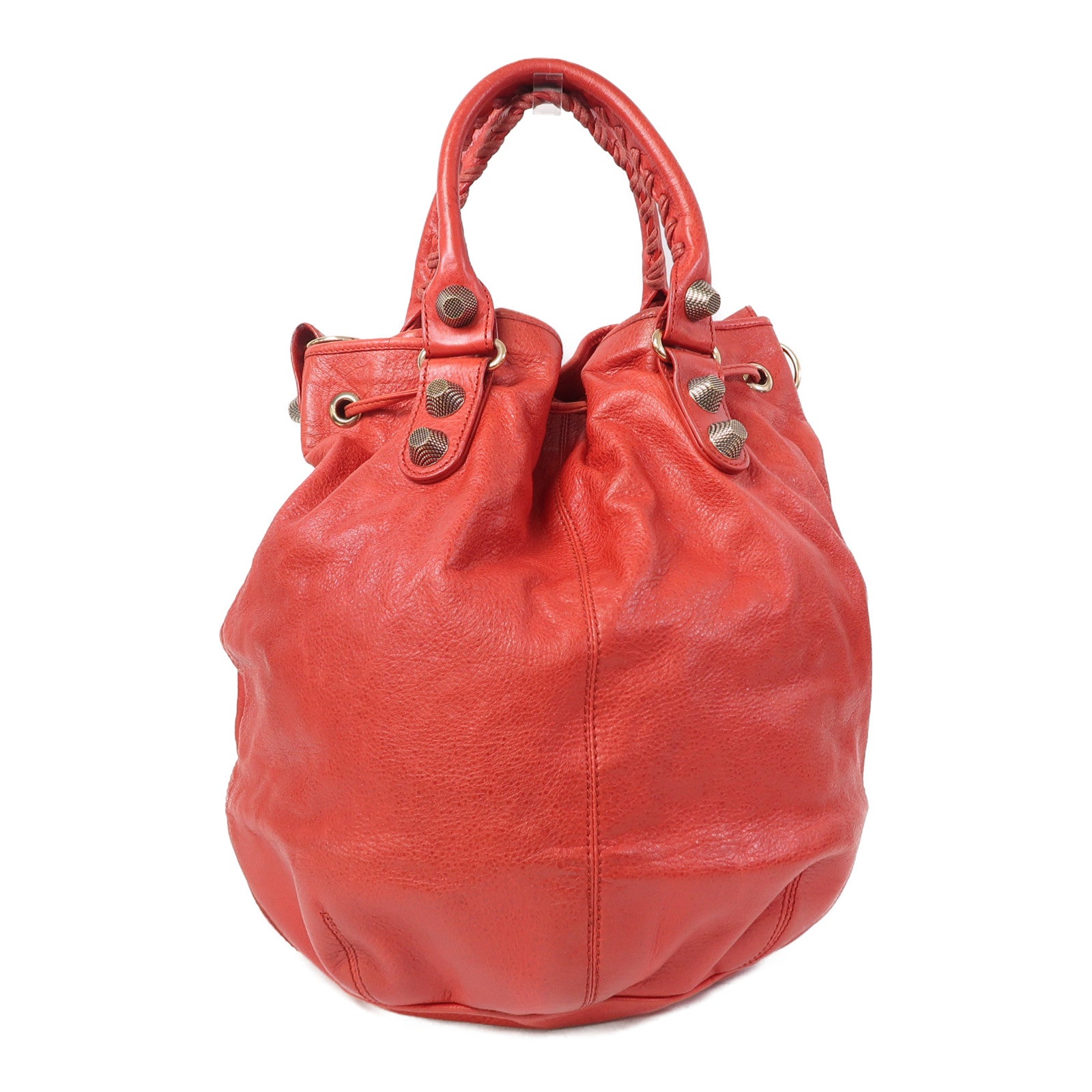 BALENCIAGA 羊皮皮革Giant Pompon手挽肩背兩用袋紅色