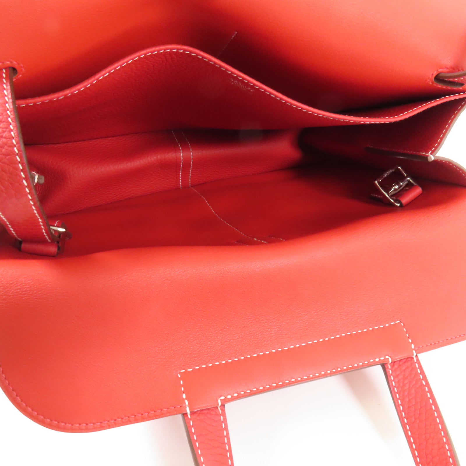 HERMES Clemence皮革Halzan 31銀扣手挽肩背兩用袋Rouge Casaque