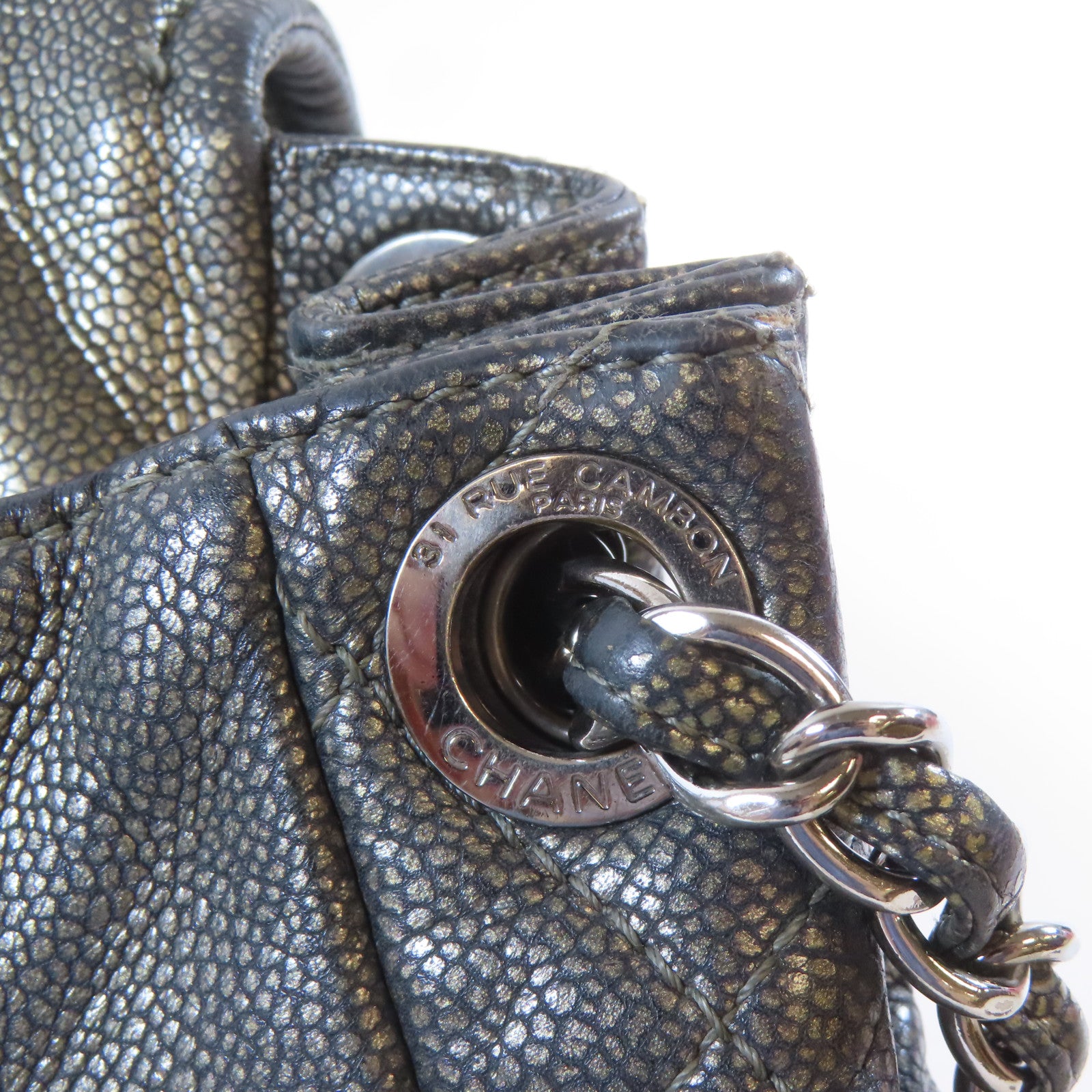 CHANEL 【激減優惠】牛皮皮革Chain Shoulder Bag銀扣鏈帶肩背袋灰色