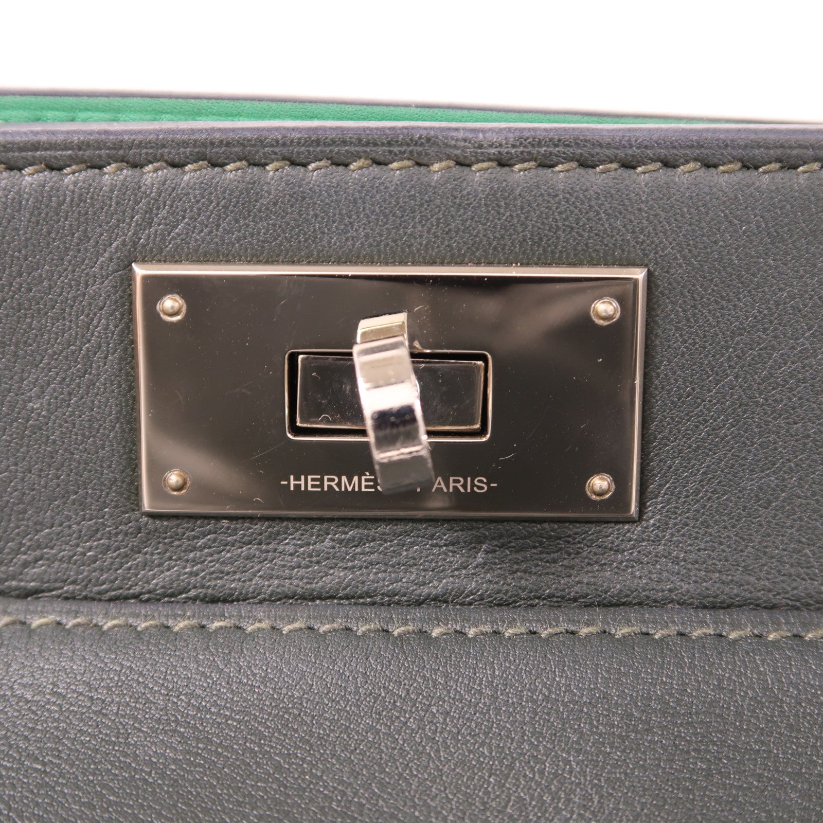 HERMES Evercolor皮革Toolbox 20銀扣手挽肩背兩用袋Vert Fonce