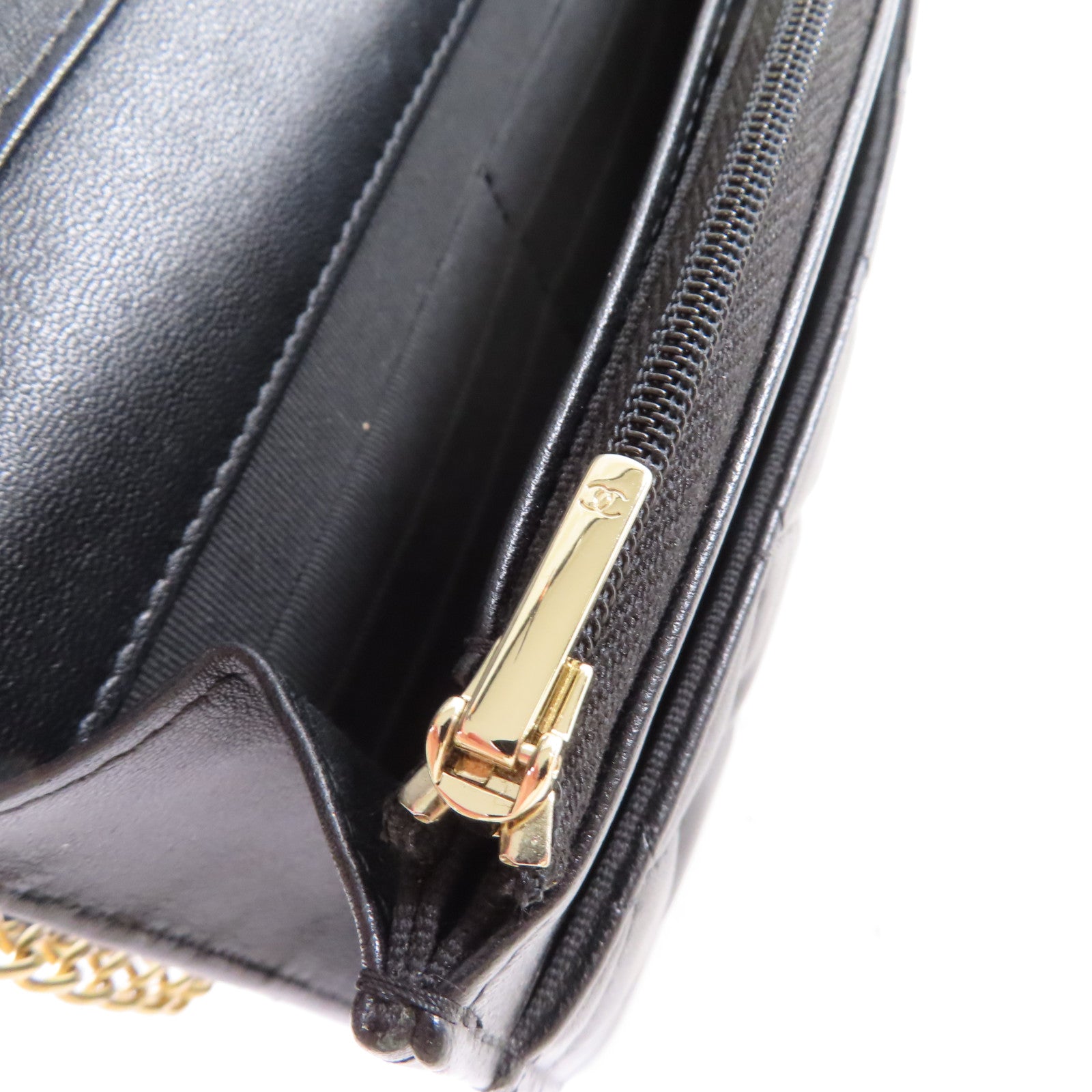 CHANEL 菱格羊皮皮革WOC Wallet On Chain Shoulder Bag金扣鏈帶肩背袋黑色