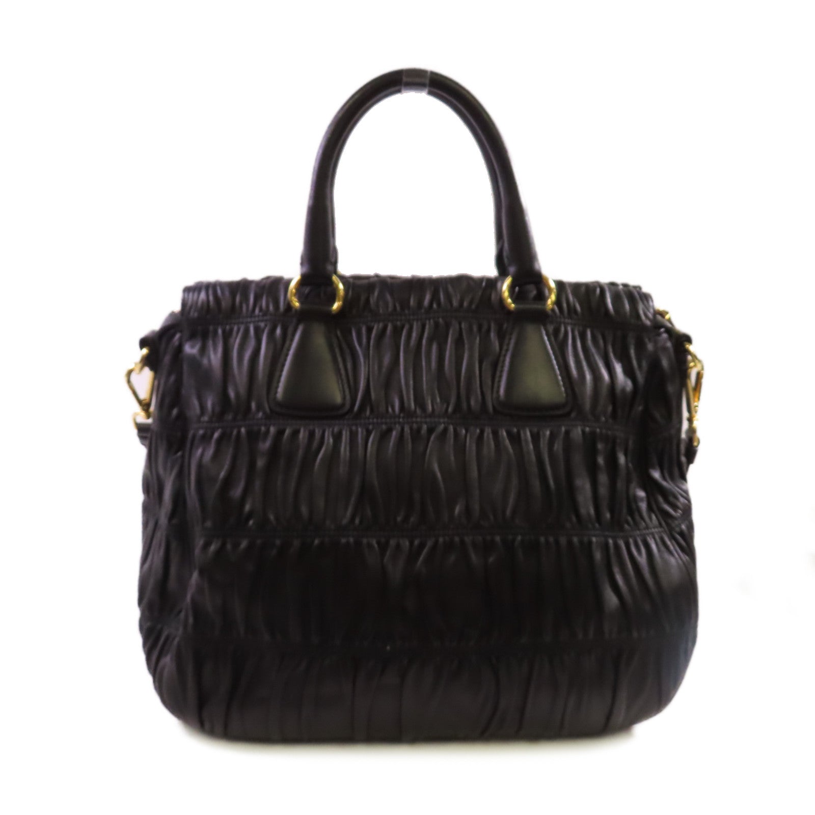 PRADA 羊皮皮革Nappa Gauffre 2Way Shoulder Bag金扣手挽肩背兩用袋黑色
