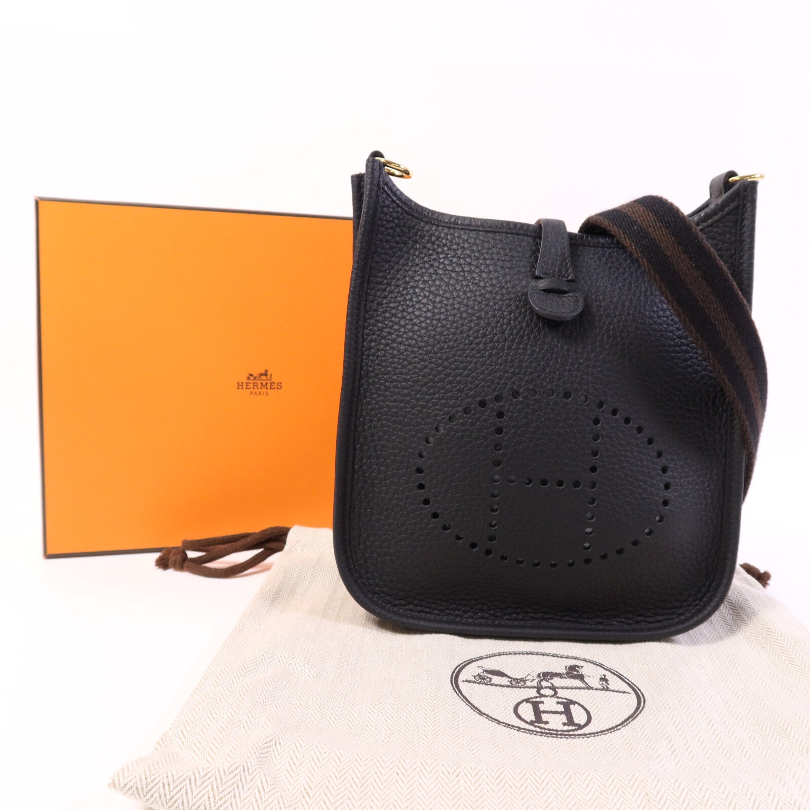 HERMES Clemence皮革Evelyne TPM金扣肩背袋Noir