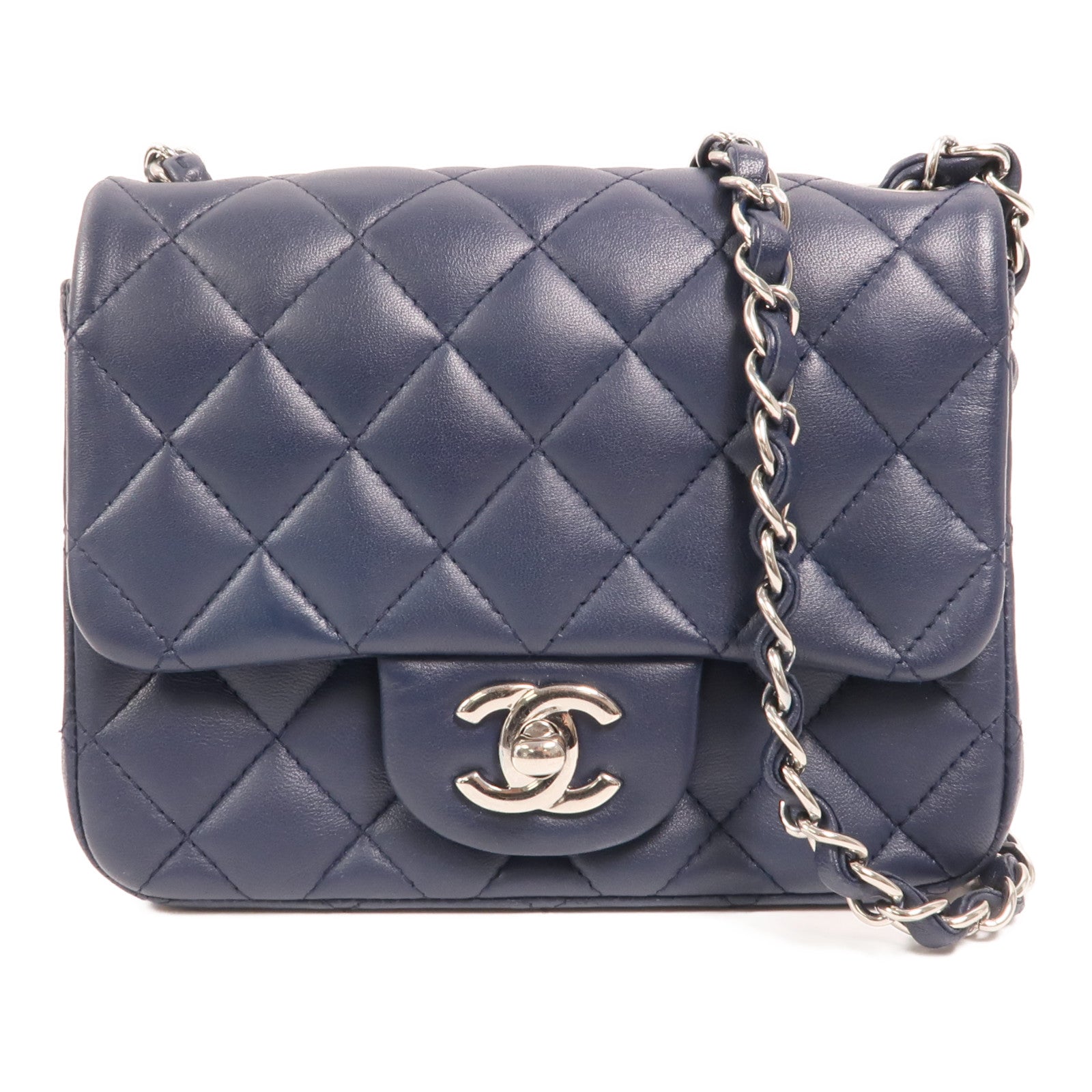 CHANEL 羊皮皮革Mini Classic 17銀扣鏈帶肩背袋