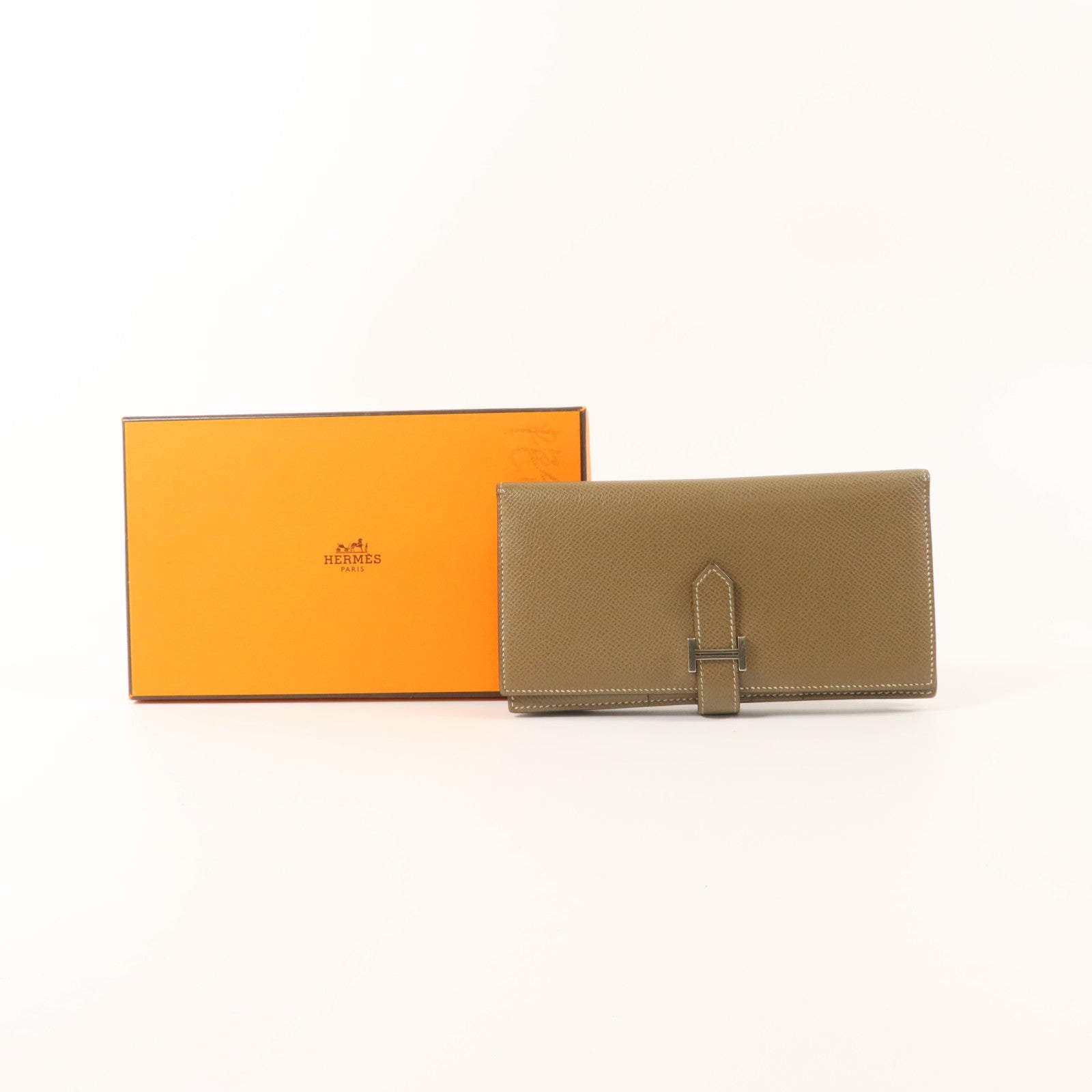 HERMES Epsom皮革Bearn Long Wallet銀扣長錢包Etoupe