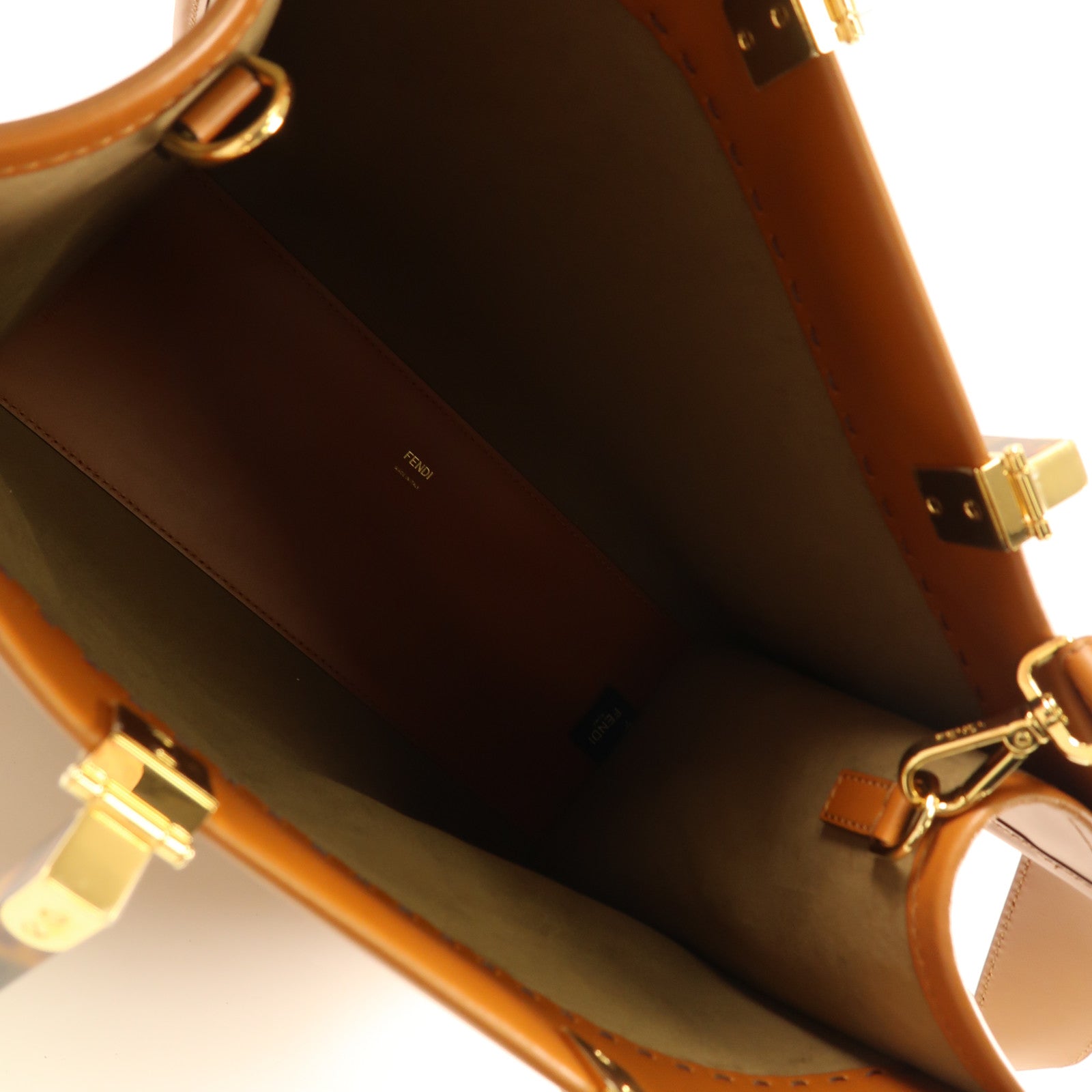 FENDI 牛皮皮革Sunshine Tote金扣手挽肩背兩用袋啡色
