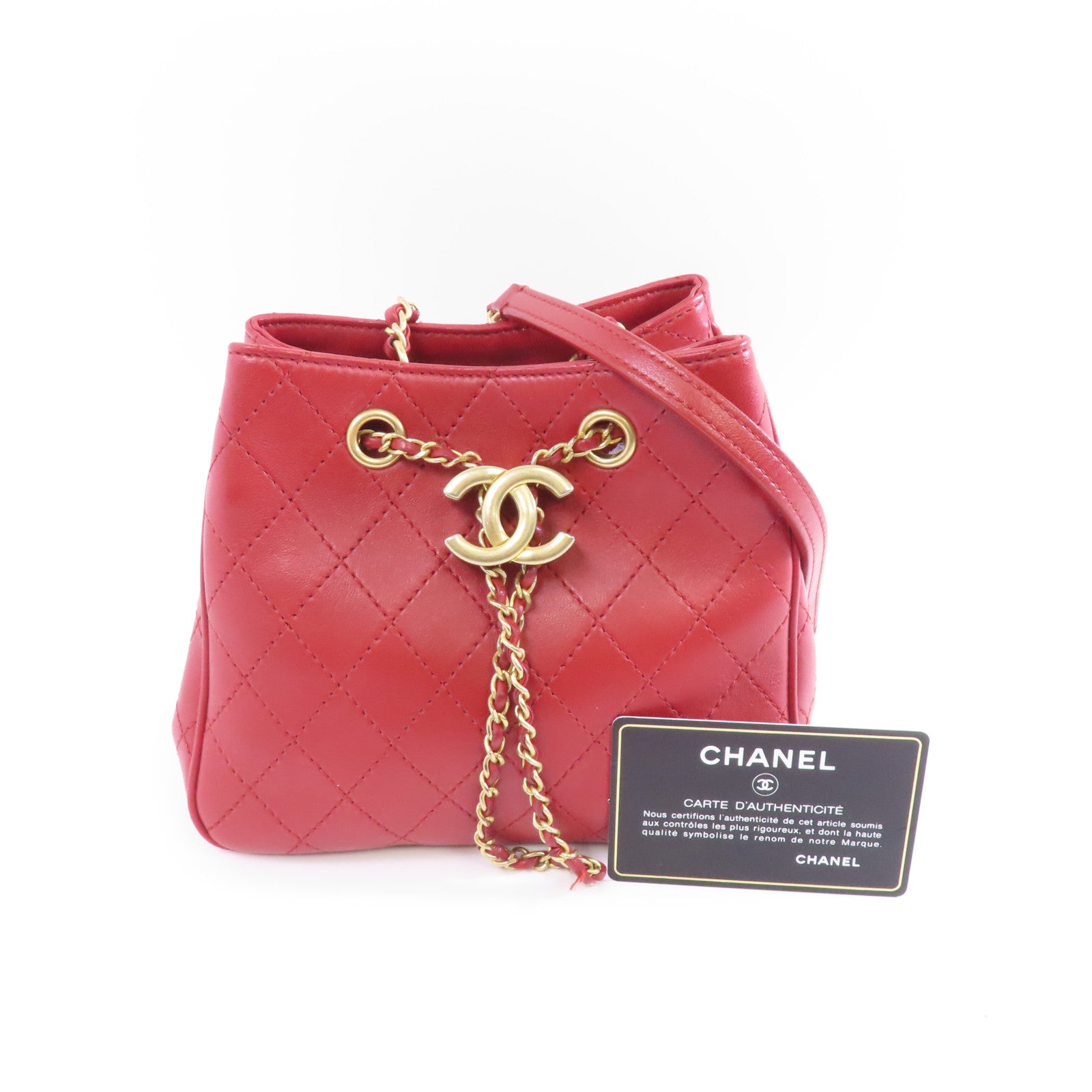 CHANEL 【激減優惠】菱格牛皮皮革Egyptian Amulet金扣鏈帶肩背袋紅色