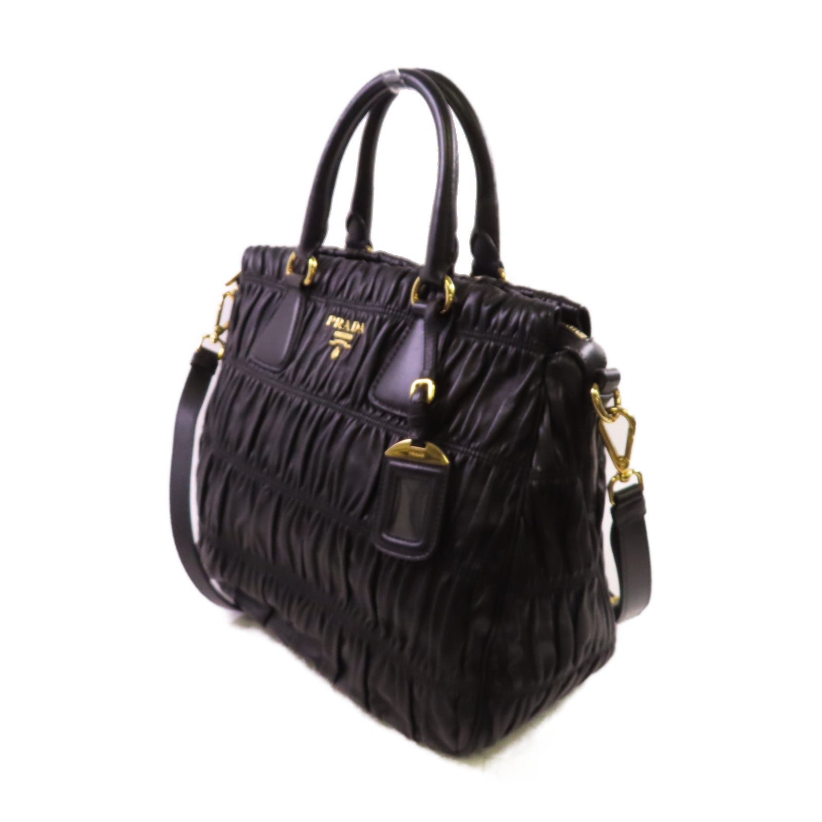 PRADA 羊皮皮革Nappa Gauffre 2Way Shoulder Bag金扣手挽肩背兩用袋黑色