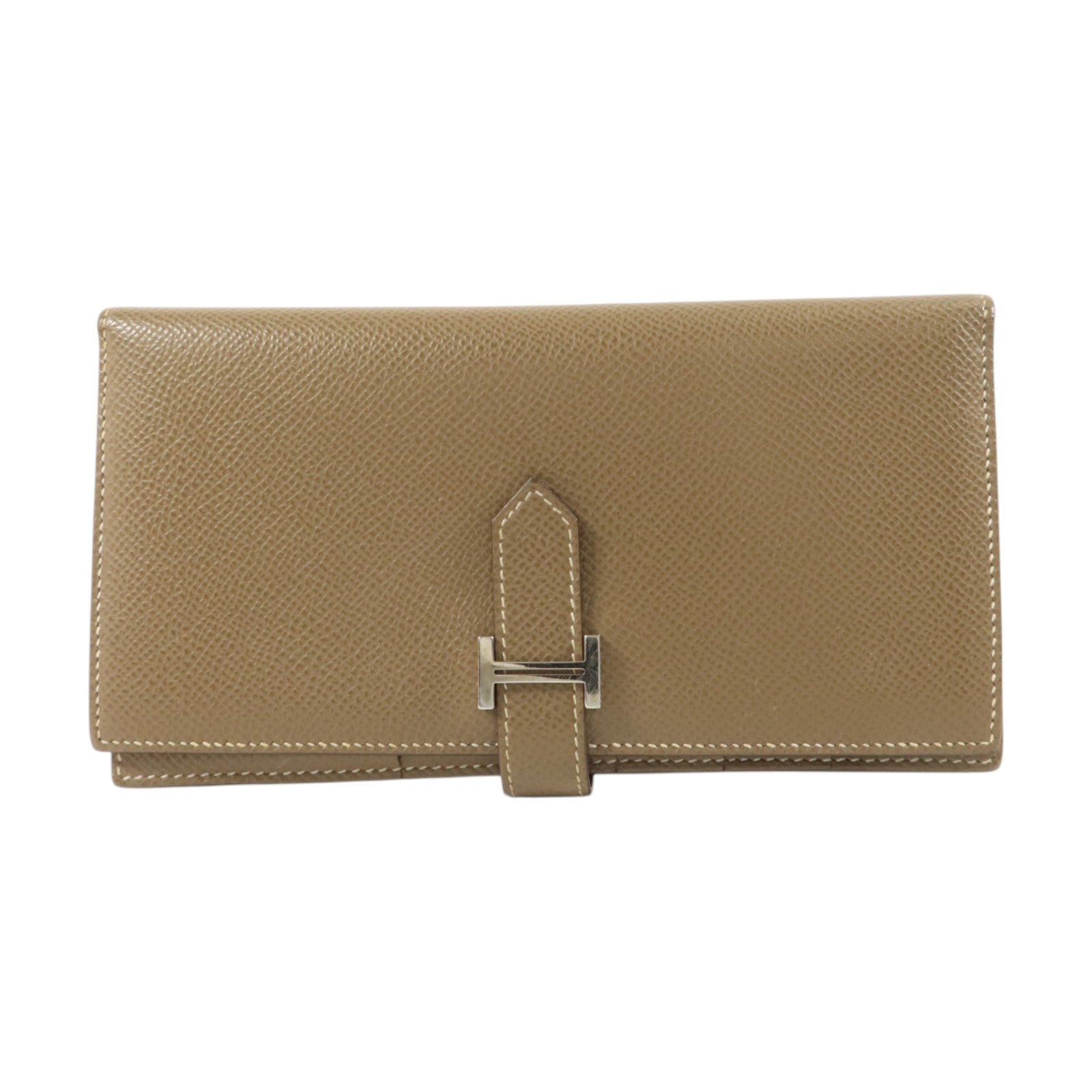 HERMES Epsom皮革Bearn Long Wallet銀扣長錢包Etoupe