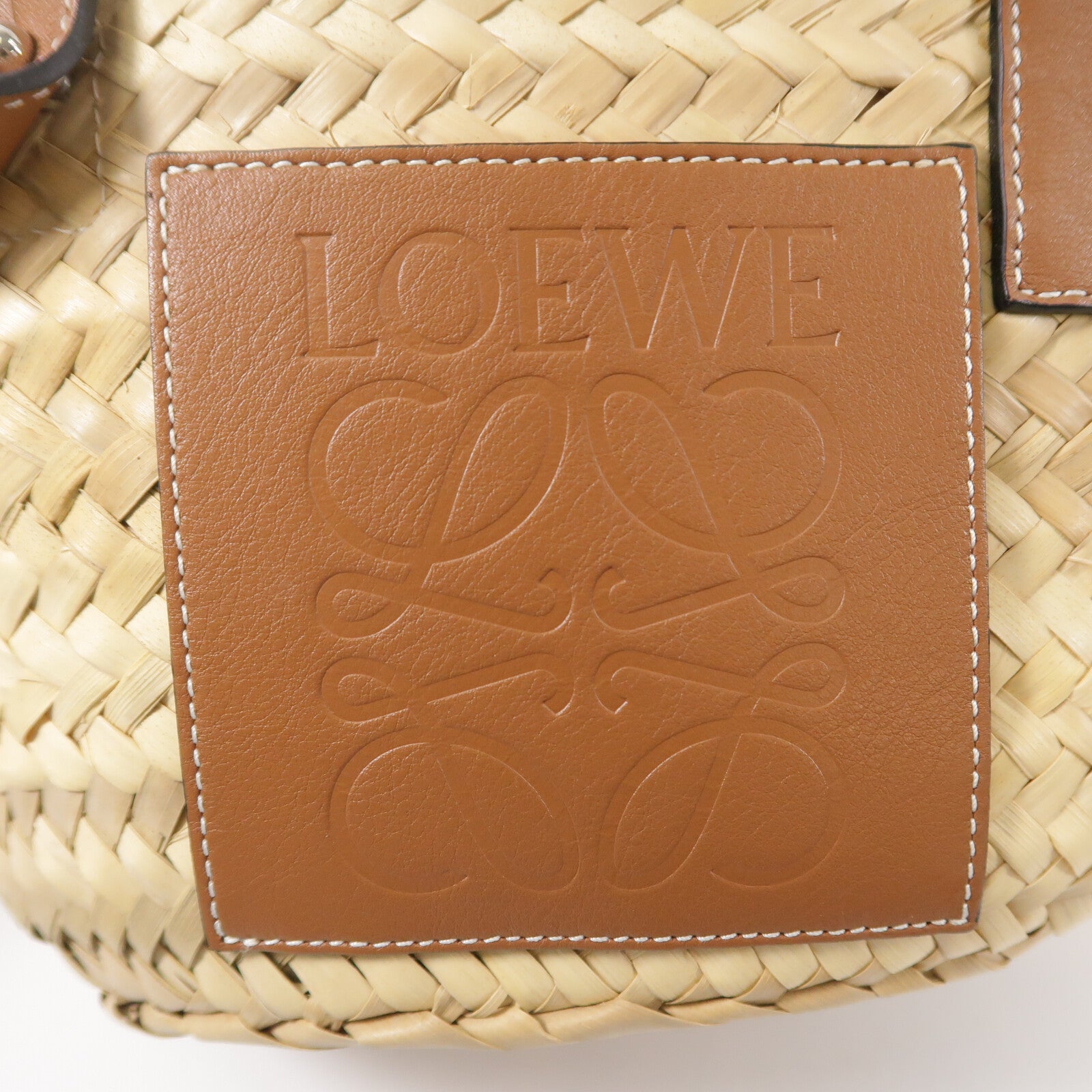 LOEWE Raffia/牛皮皮革Basket Bag手挽袋