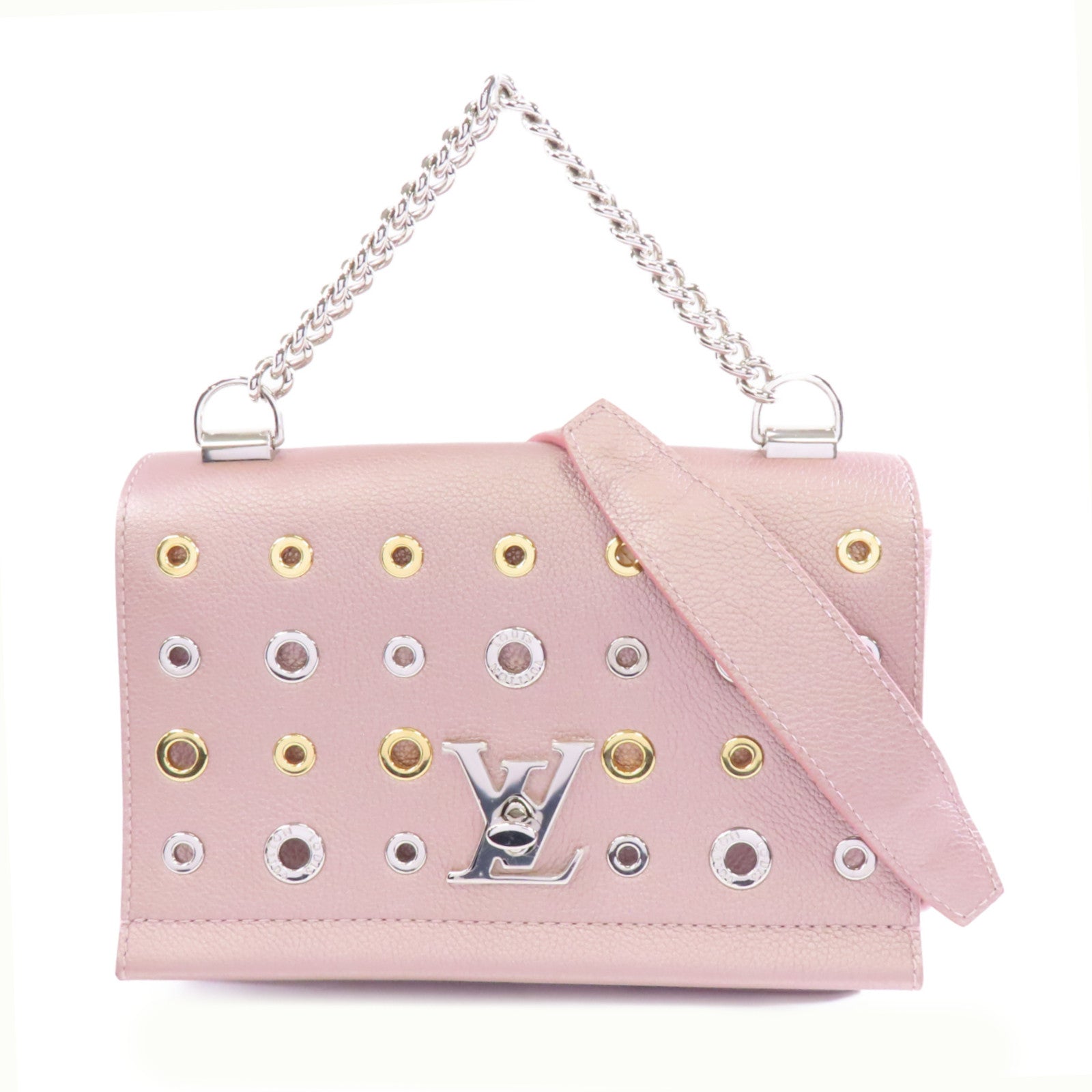 LOUIS VUITTON 【激減優惠】牛皮皮革Lockme BB II銀扣手挽肩背兩用袋粉紅色