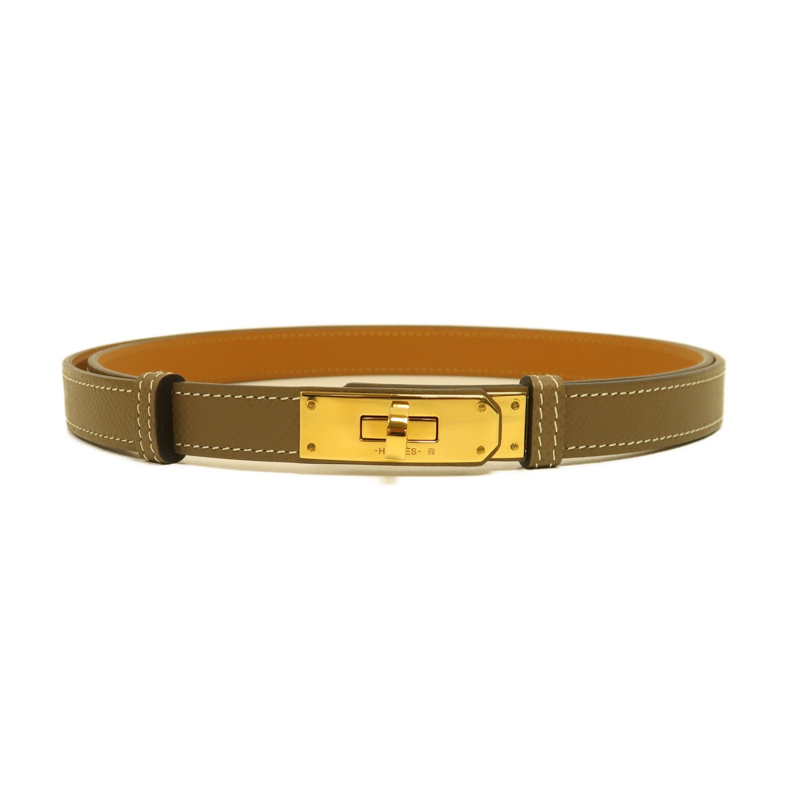 HERMES Epsom皮革Kelly 18 Belt金扣皮帶啡色