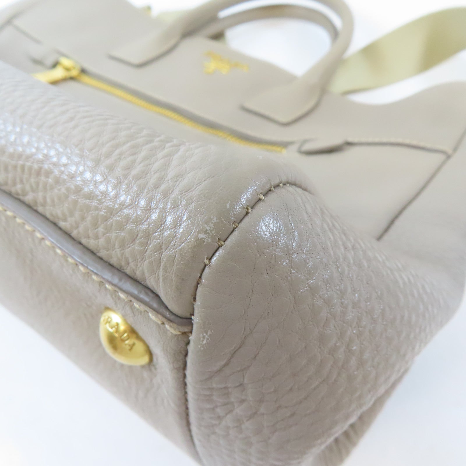 PRADA 牛皮皮革Vitella Daino Tote金扣手挽肩背兩用袋淺褐色