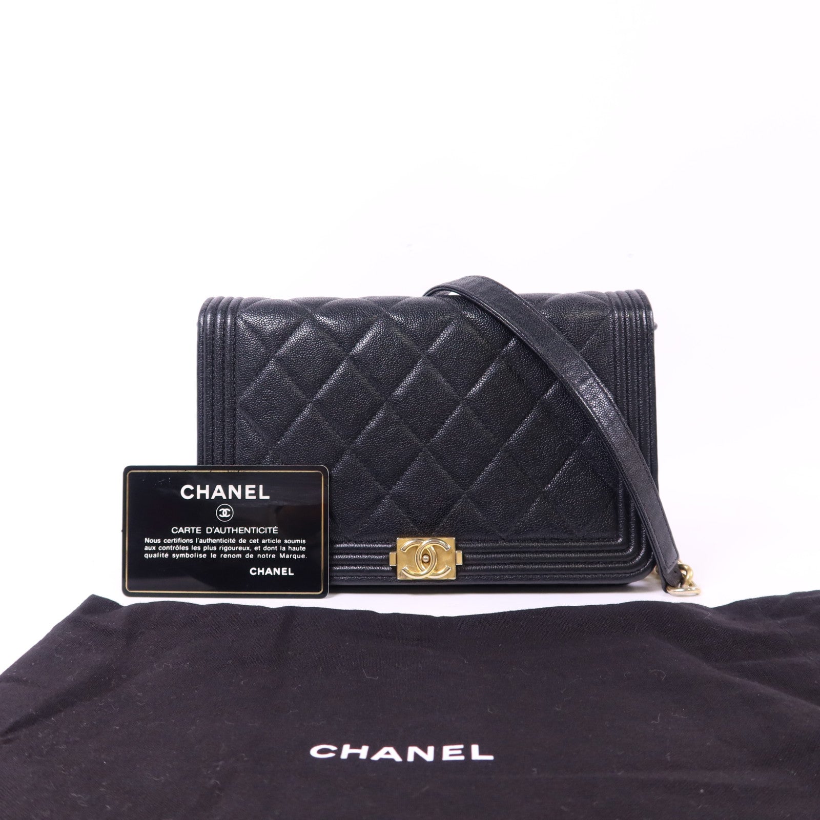 CHANEL 牛皮皮革Boy WOC Wallet On Chain金扣鏈帶肩背袋