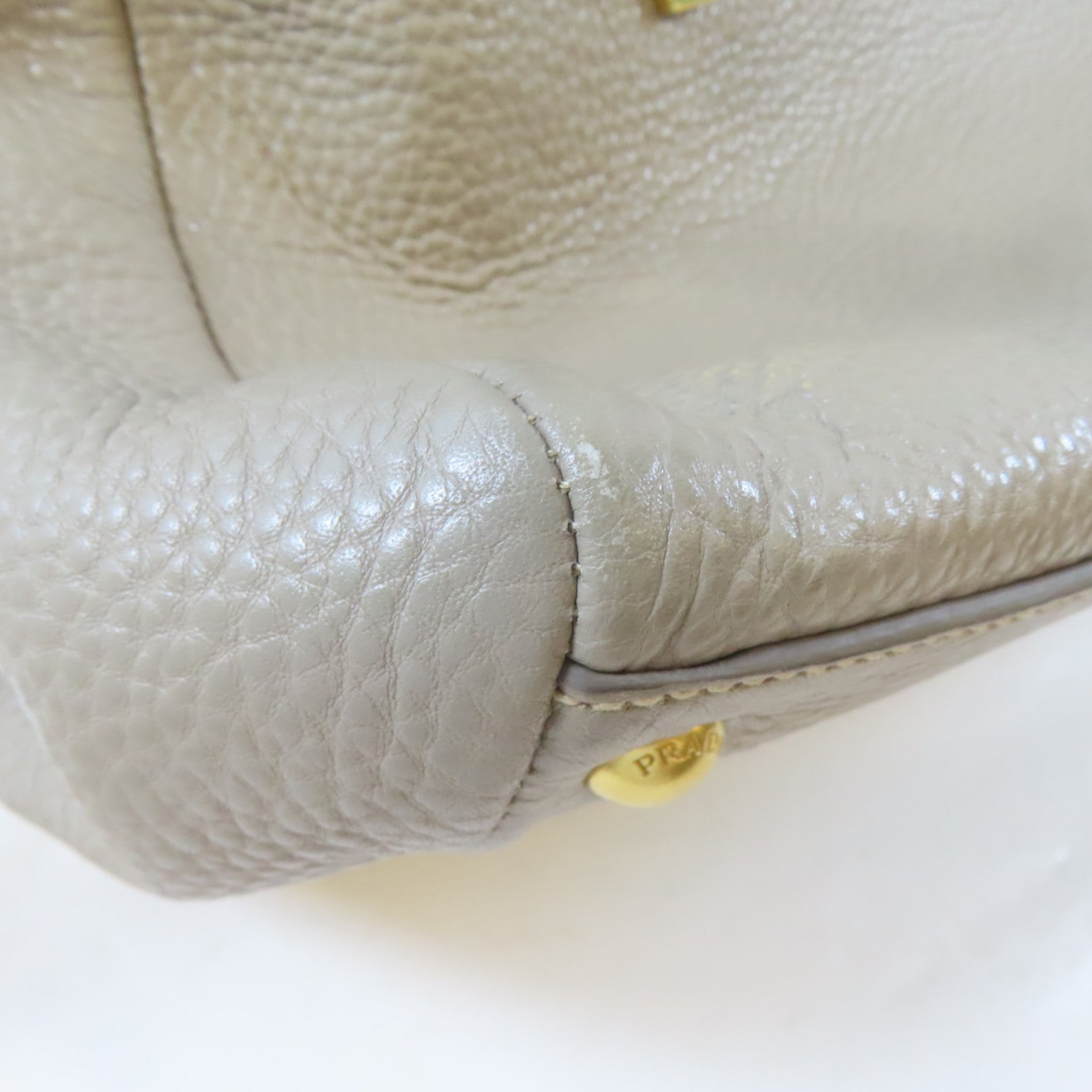 PRADA 牛皮皮革Vitella Daino Tote金扣手挽肩背兩用袋淺褐色