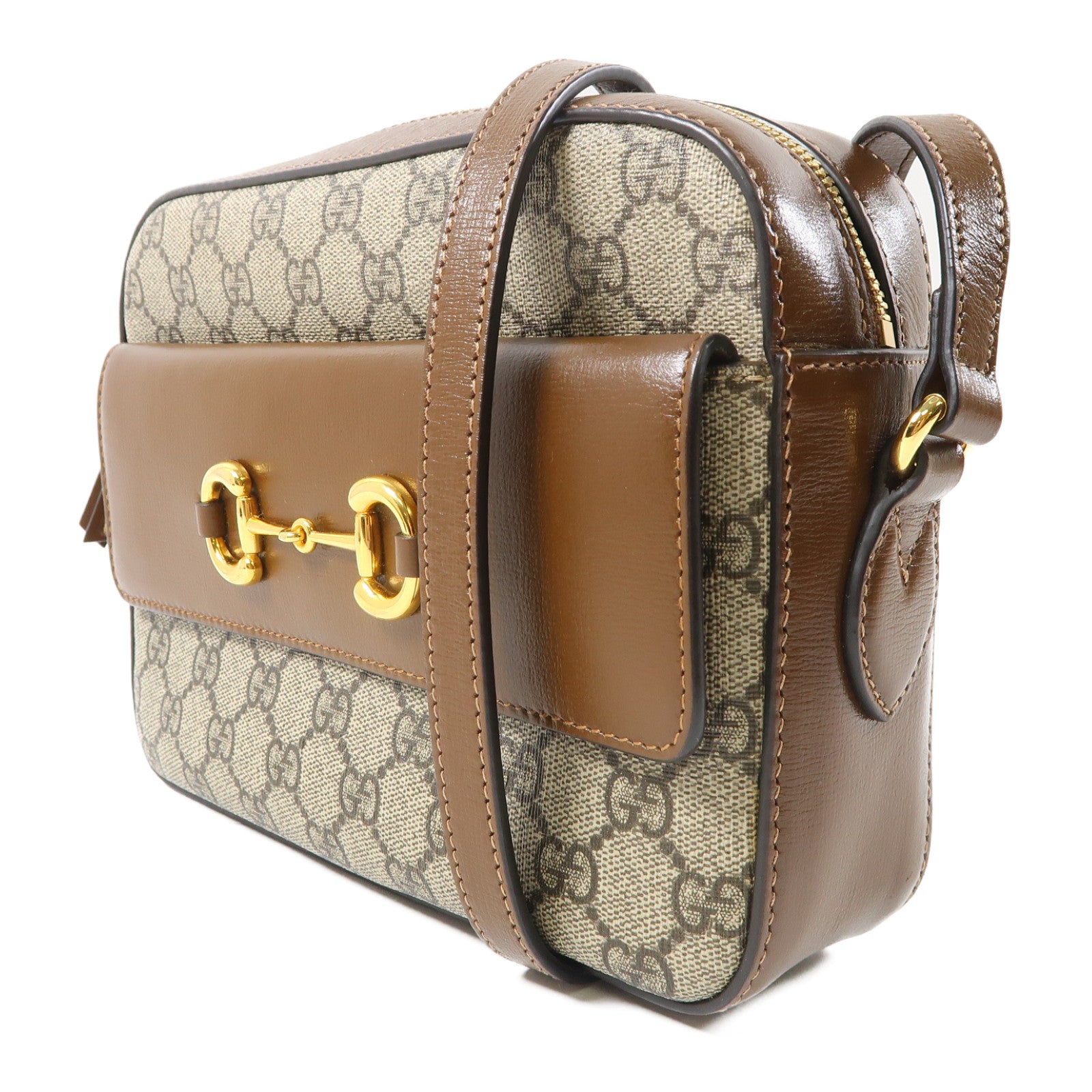 GUCCI 塗層帆布Shoulder Bag金扣肩背袋啡色