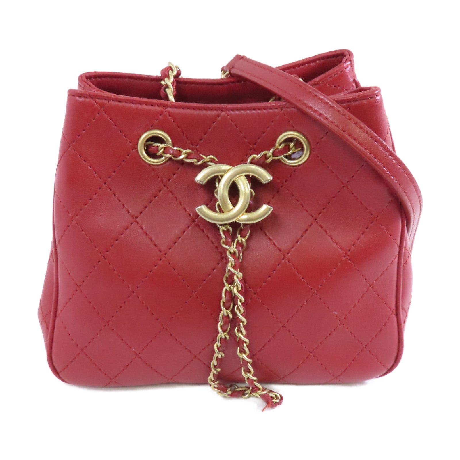 CHANEL 【激減優惠】菱格牛皮皮革Egyptian Amulet金扣鏈帶肩背袋紅色