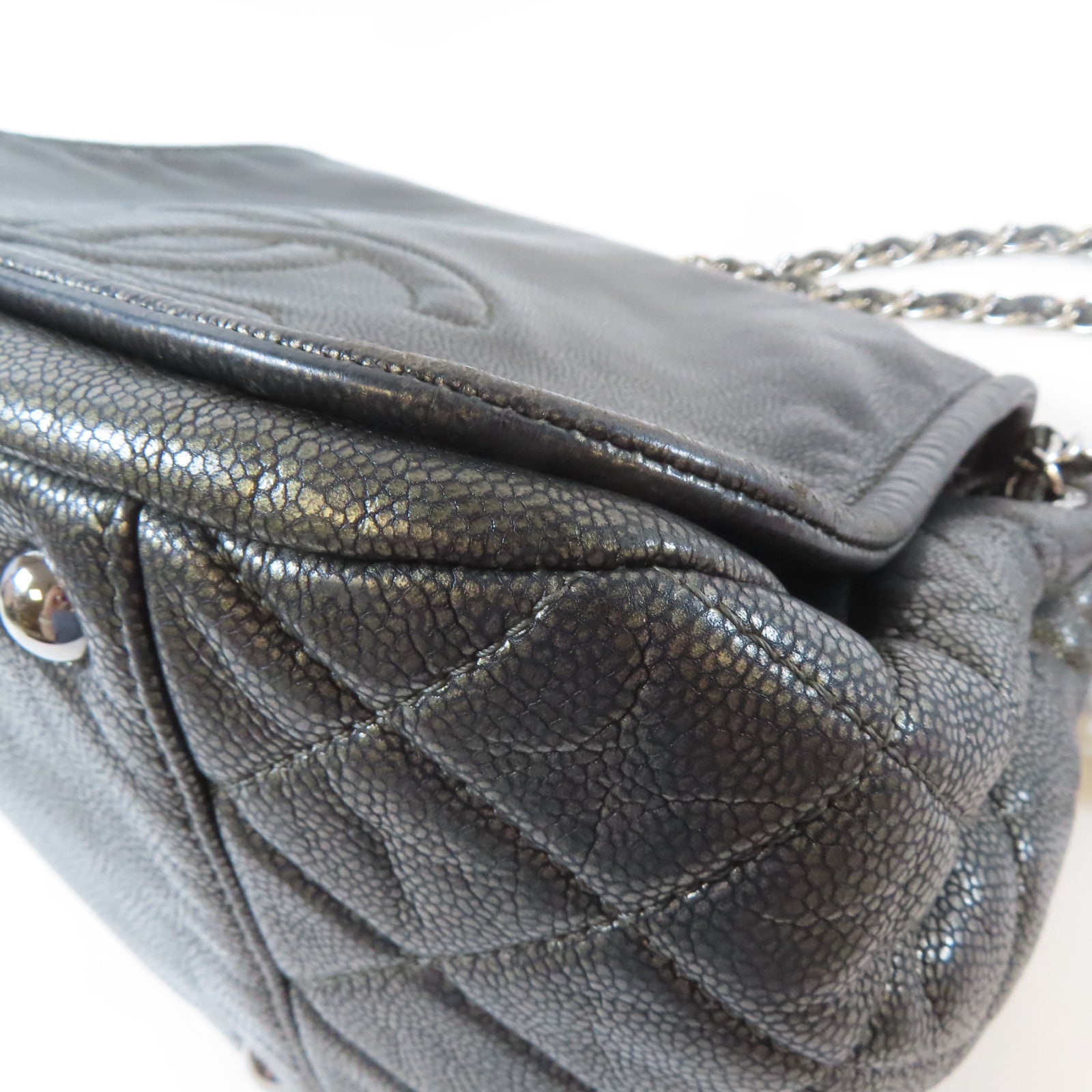 CHANEL 【激減優惠】牛皮皮革Chain Shoulder Bag銀扣鏈帶肩背袋灰色