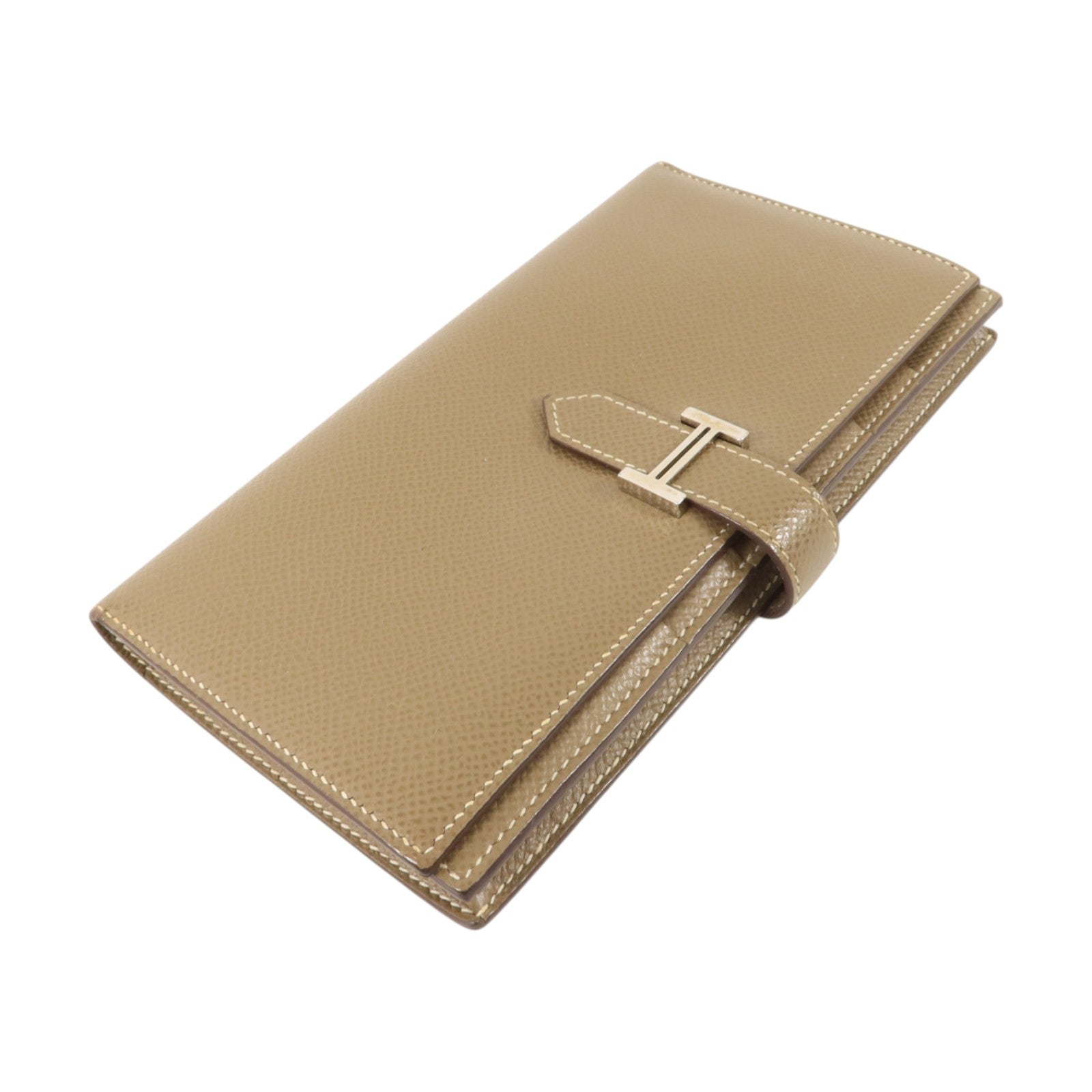 HERMES Epsom皮革Bearn Long Wallet銀扣長錢包Etoupe