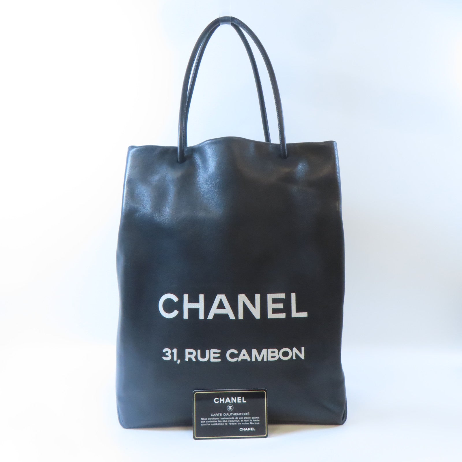 CHANEL 牛皮皮革Totebag銀扣手挽袋黑色