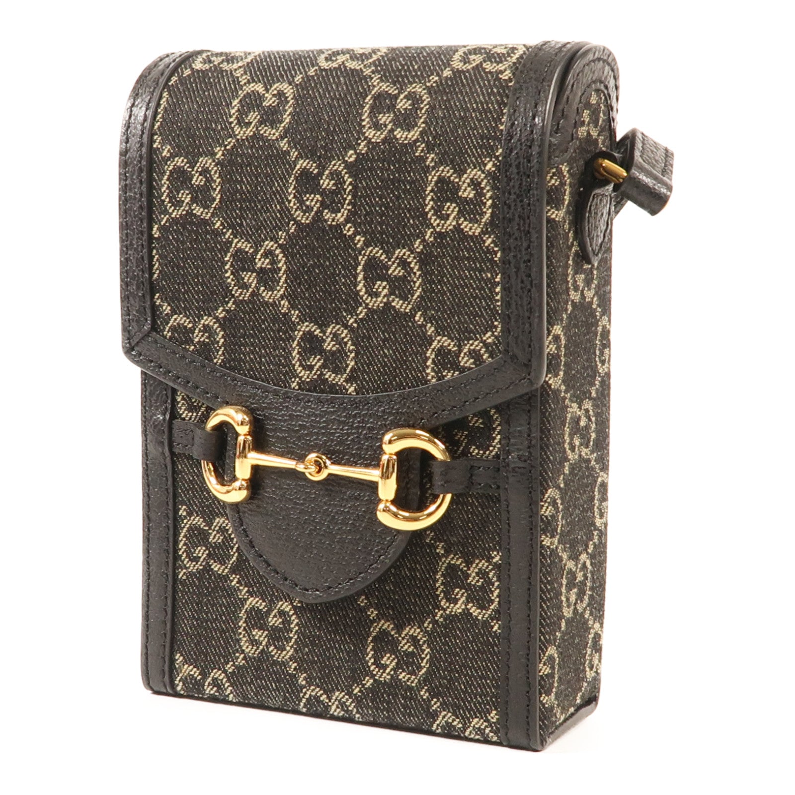 GUCCI 帆布Horsebit 1955 Mini金扣肩背袋