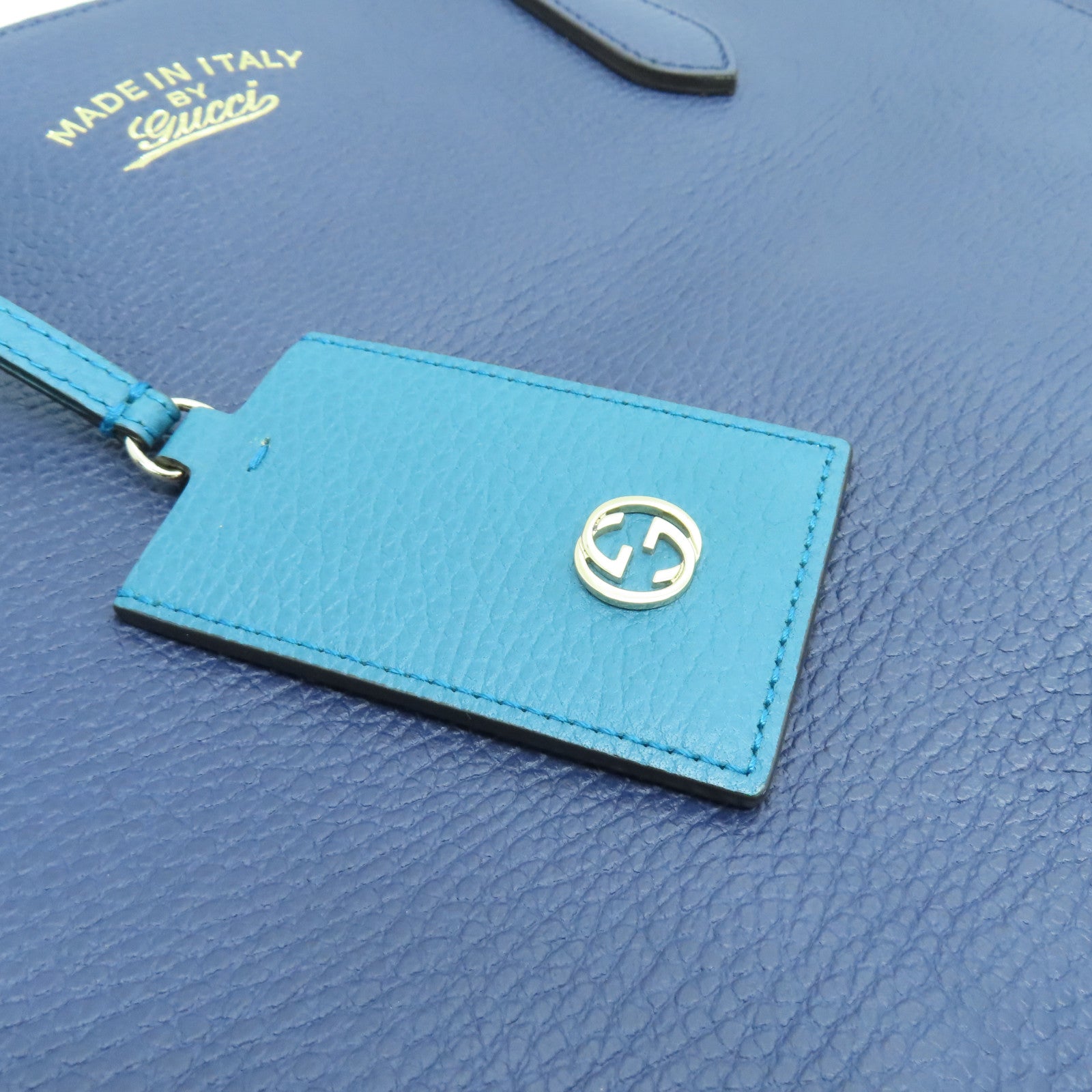 GUCCI Leather Shoulder Bag Gold Buckle Blue/Green