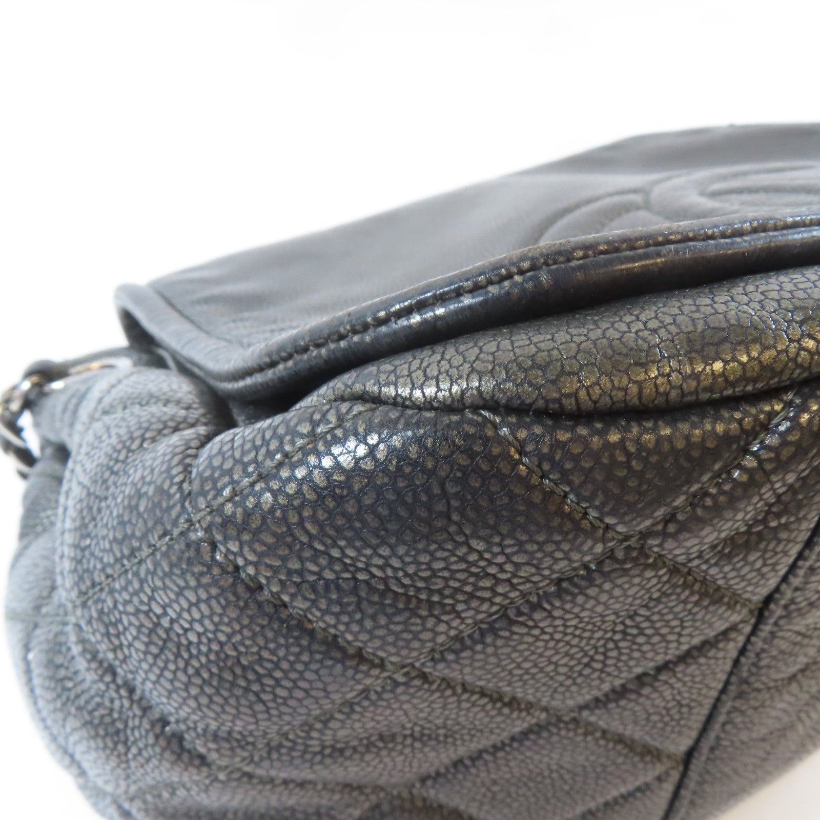 CHANEL 【激減優惠】牛皮皮革Chain Shoulder Bag銀扣鏈帶肩背袋灰色