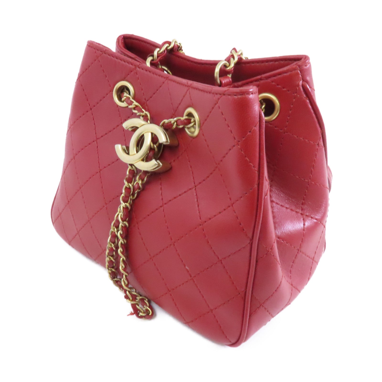 CHANEL 【激減優惠】菱格牛皮皮革Egyptian Amulet金扣鏈帶肩背袋紅色