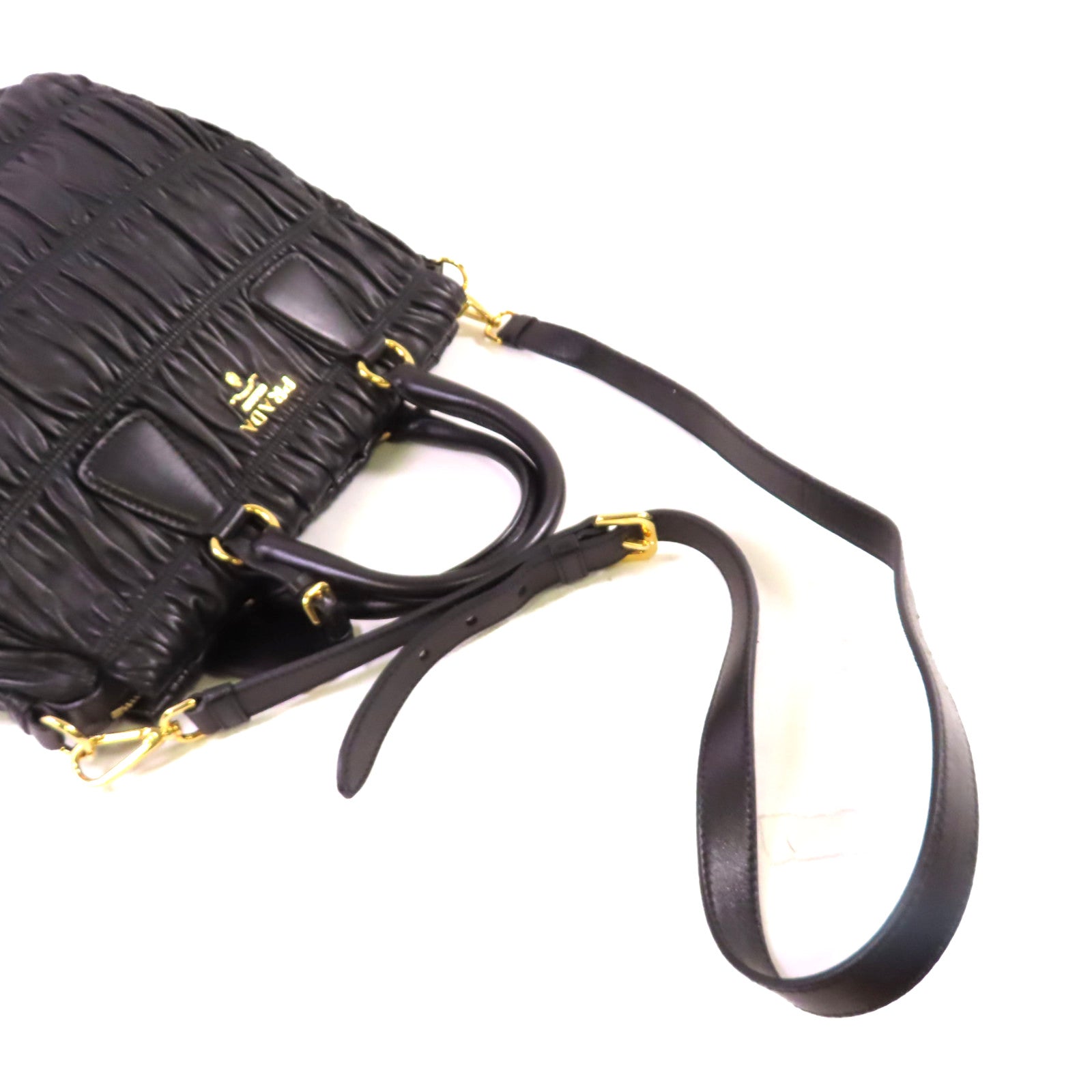 PRADA 羊皮皮革Nappa Gauffre 2Way Shoulder Bag金扣手挽肩背兩用袋黑色