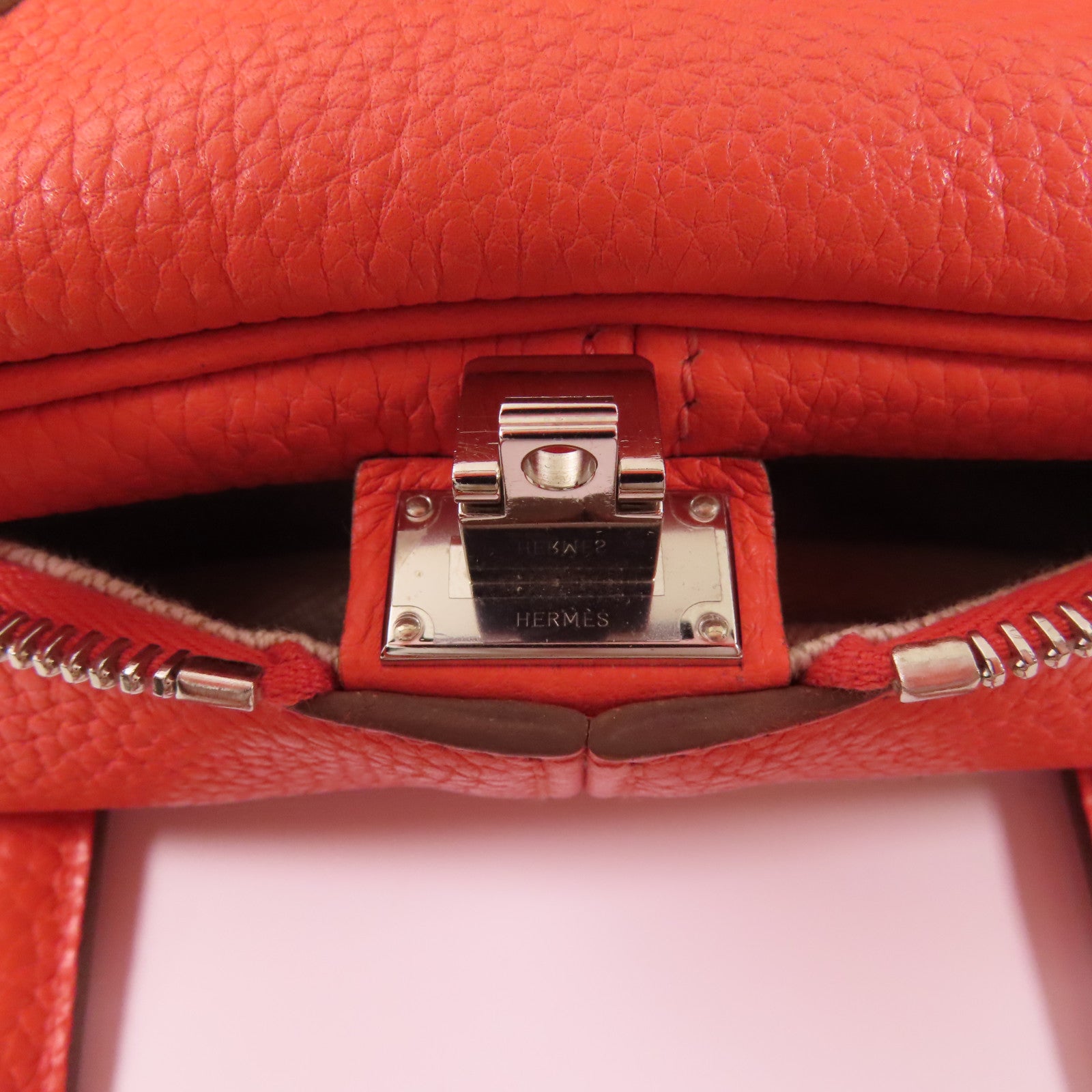 HERMES Clemence皮革Victoria銀扣肩背袋/手挽袋Rose Jaipur