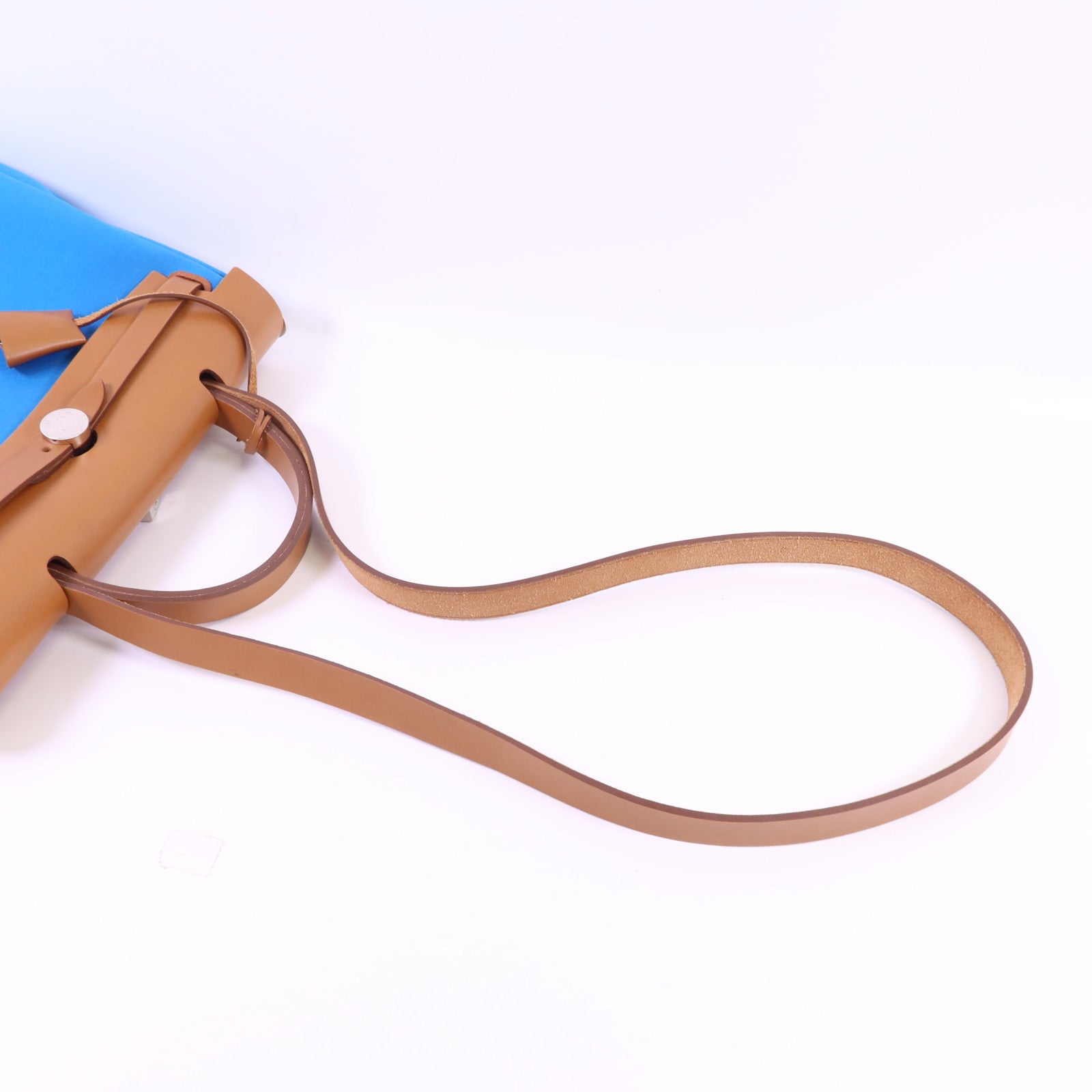 HERMES 帆布Herbag PM銀扣手挽肩背兩用袋Bleu Izmir/Ruby