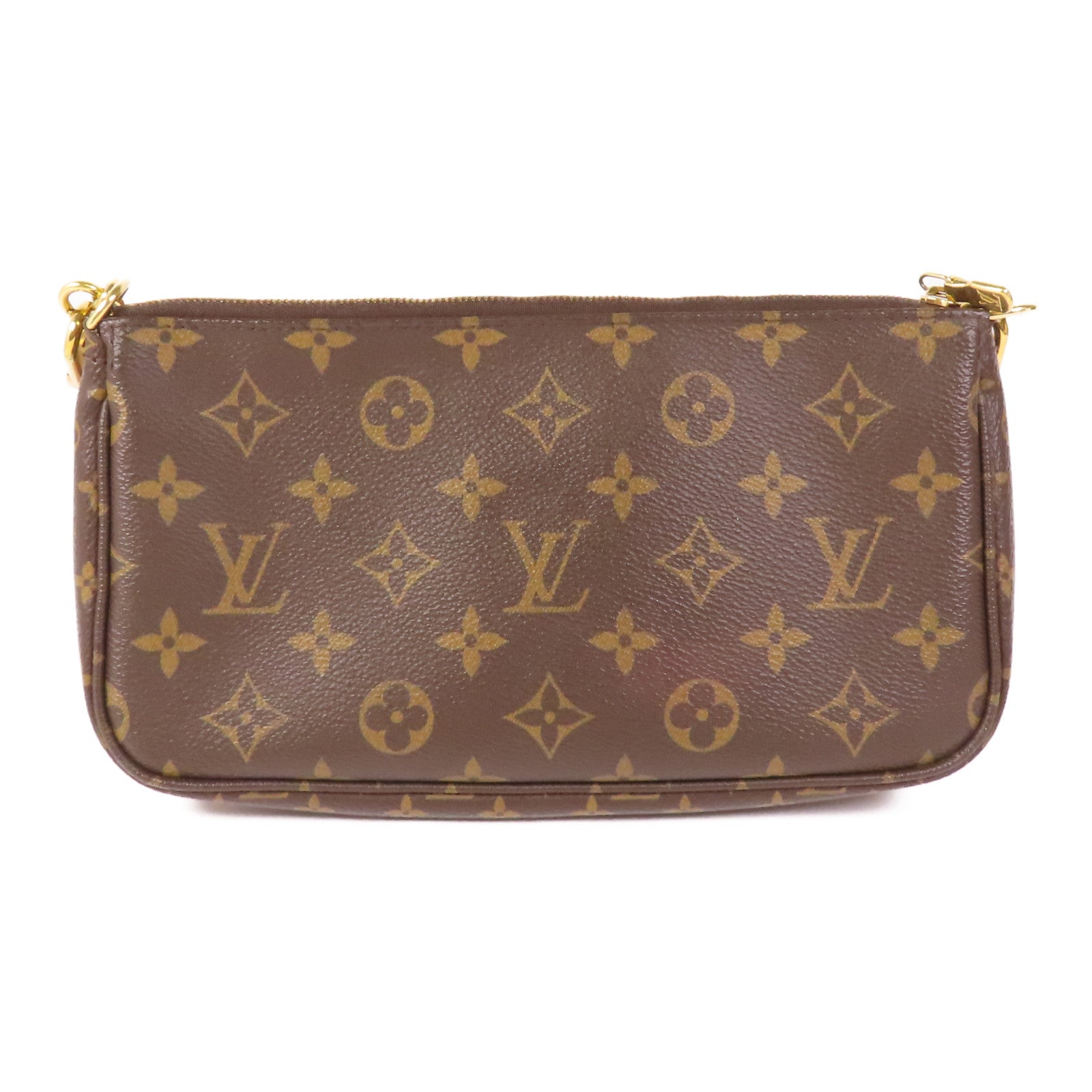 LOUIS VUITTON Monogram Multi Pochette Accessoires金扣手挽肩背兩用袋棕色
