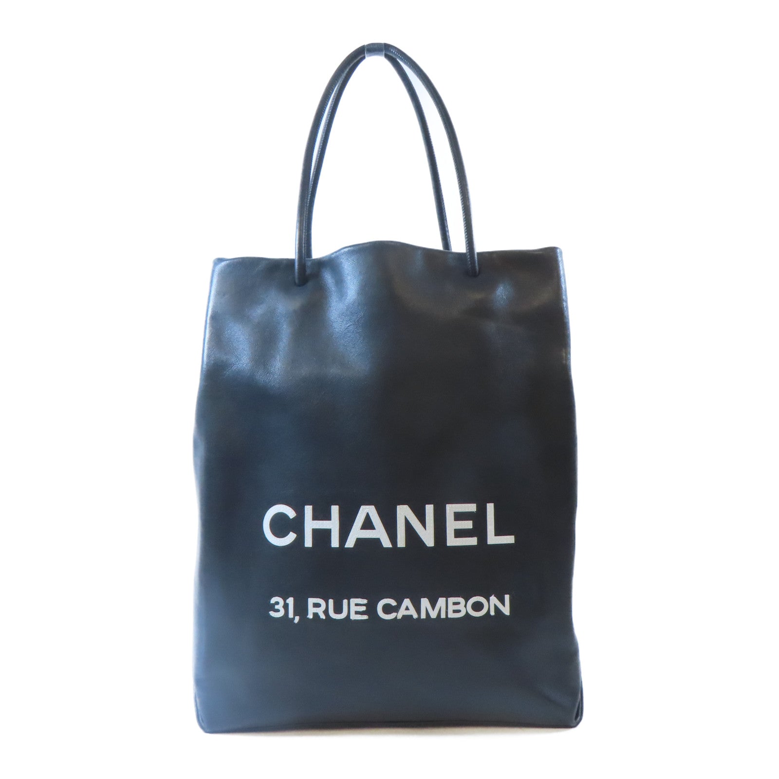 CHANEL 牛皮皮革Totebag銀扣手挽袋黑色