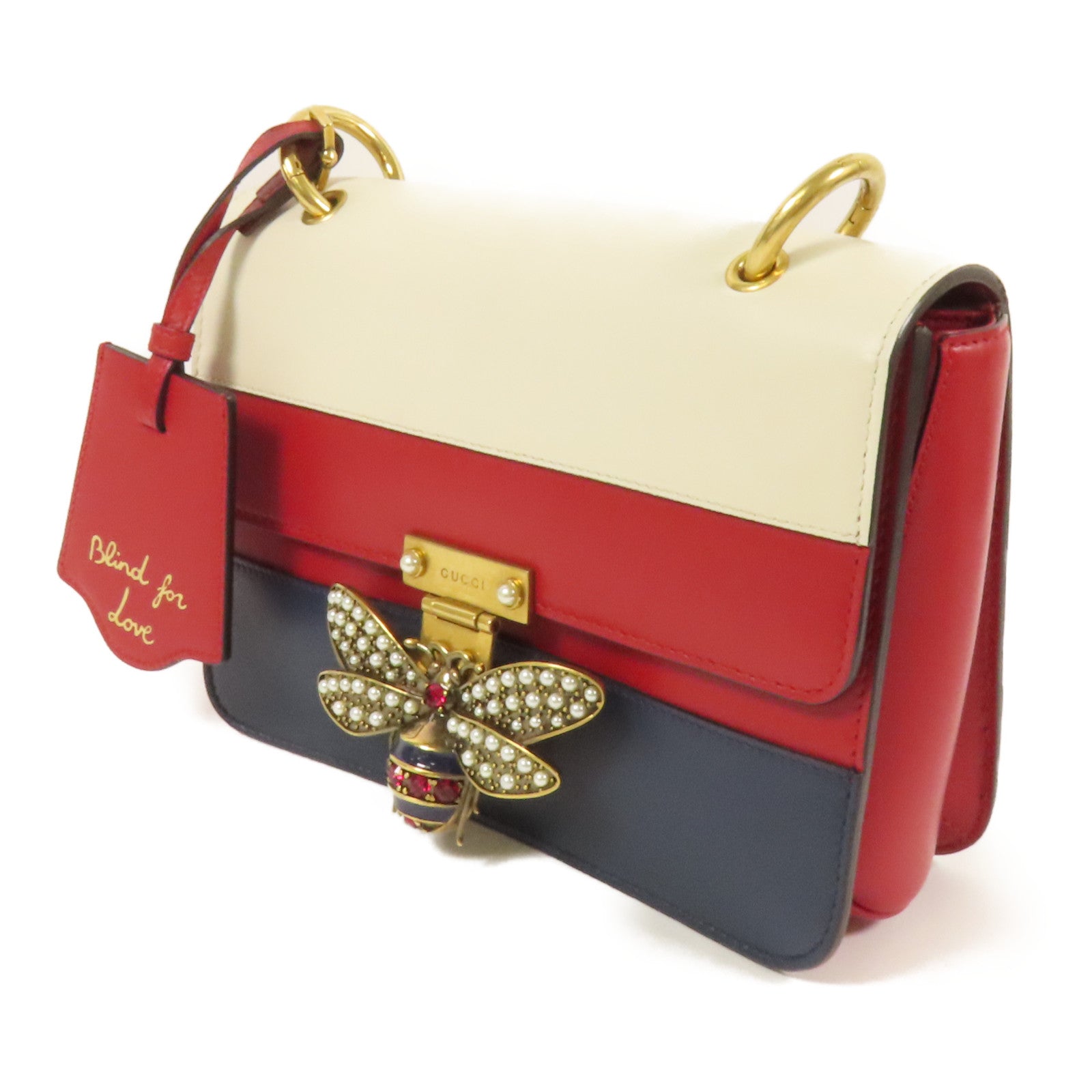 GUCCI 【激減優惠】牛皮皮革Queen Margaret Bee金扣肩背袋